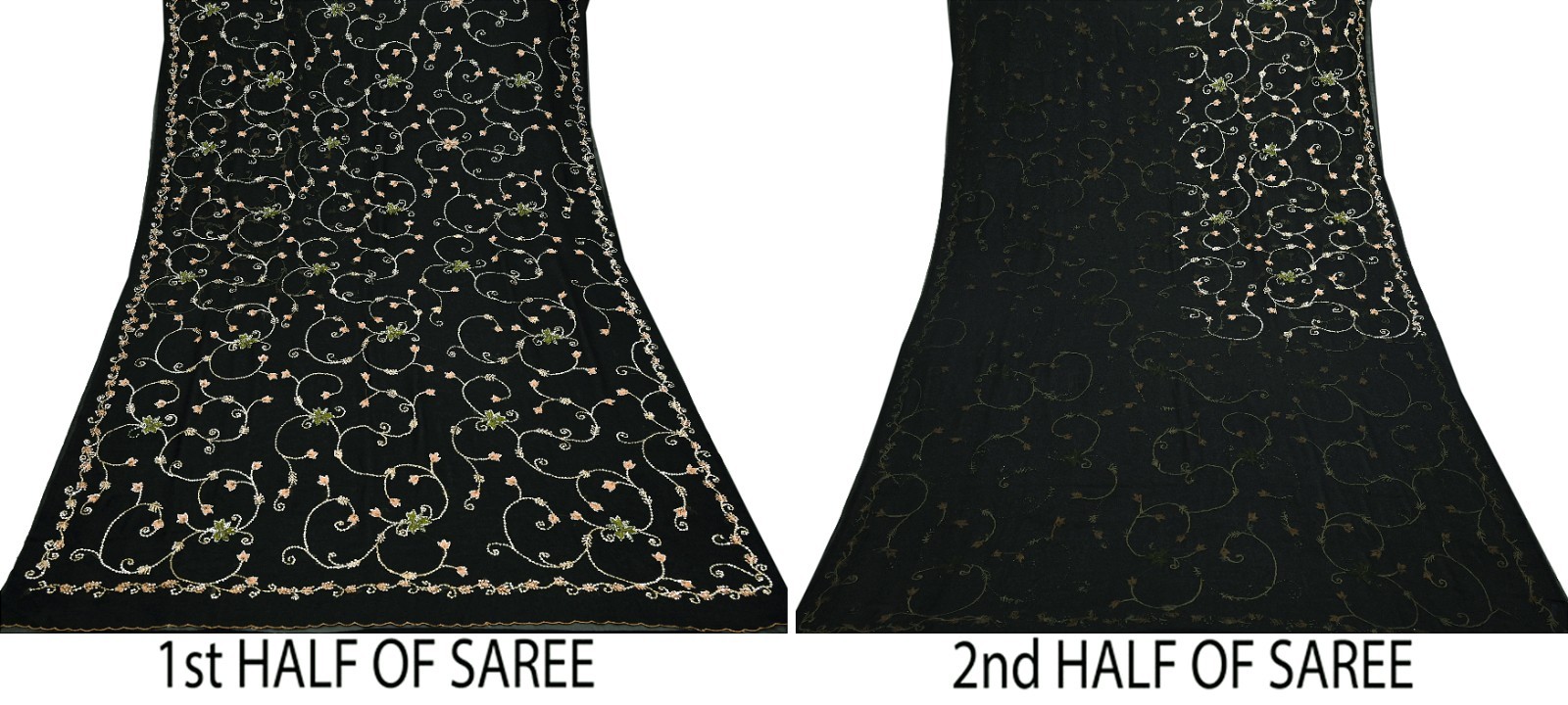 Indian Vintage Heavy Sari Black Pure Georgette Silk Hand Beaded Sarees Ethnic
