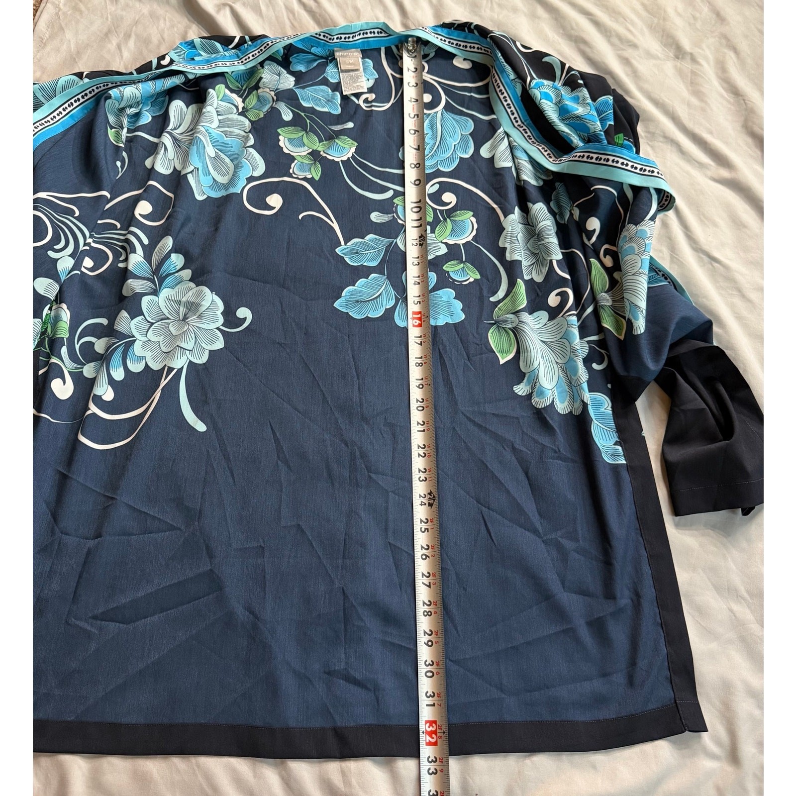 Chico’s Floral Open Front Kimono Cover Up Blue Black Women’s S/M