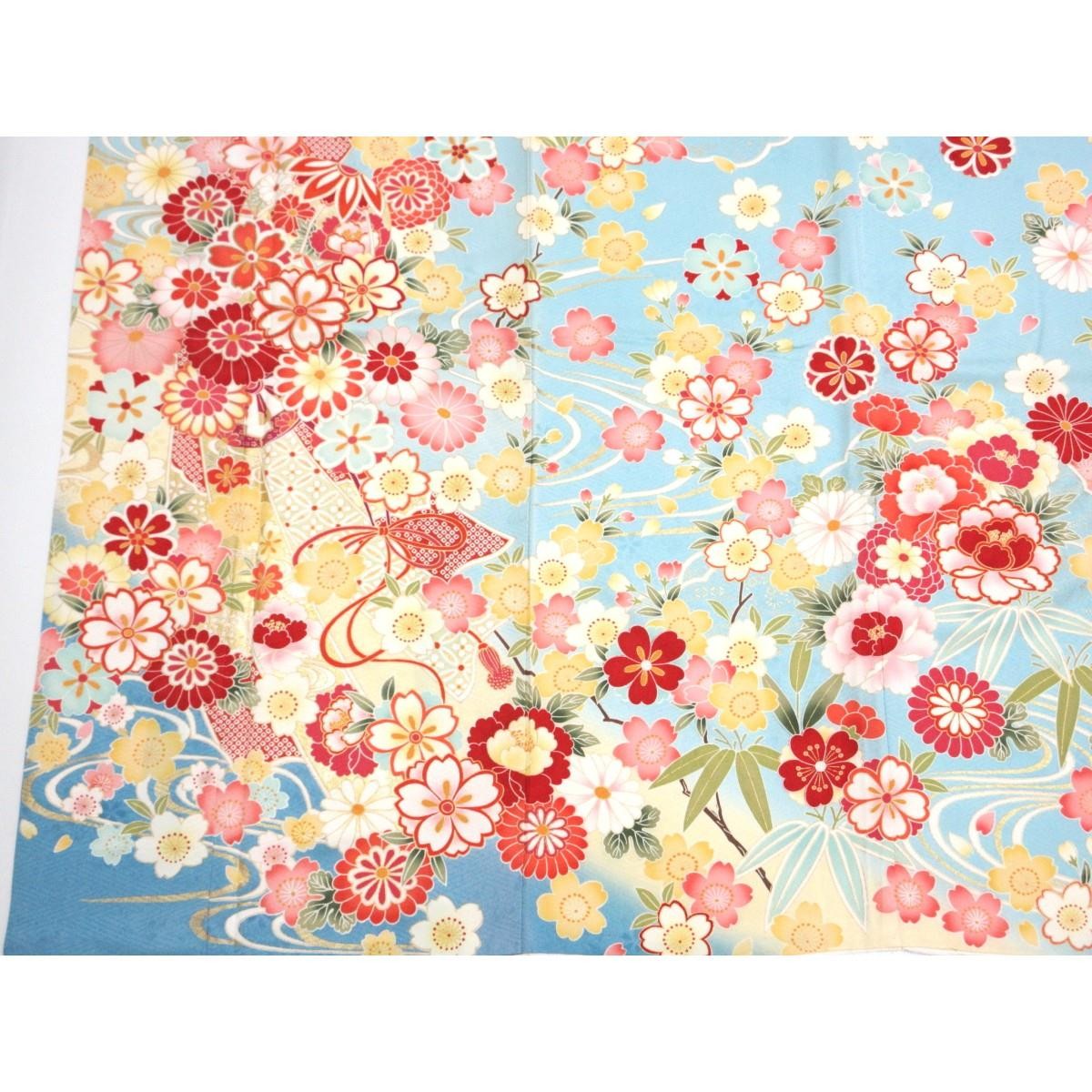 Authentic Japanese Kimono, Yuzen dyeing with gold leaf and gradation dyeing….