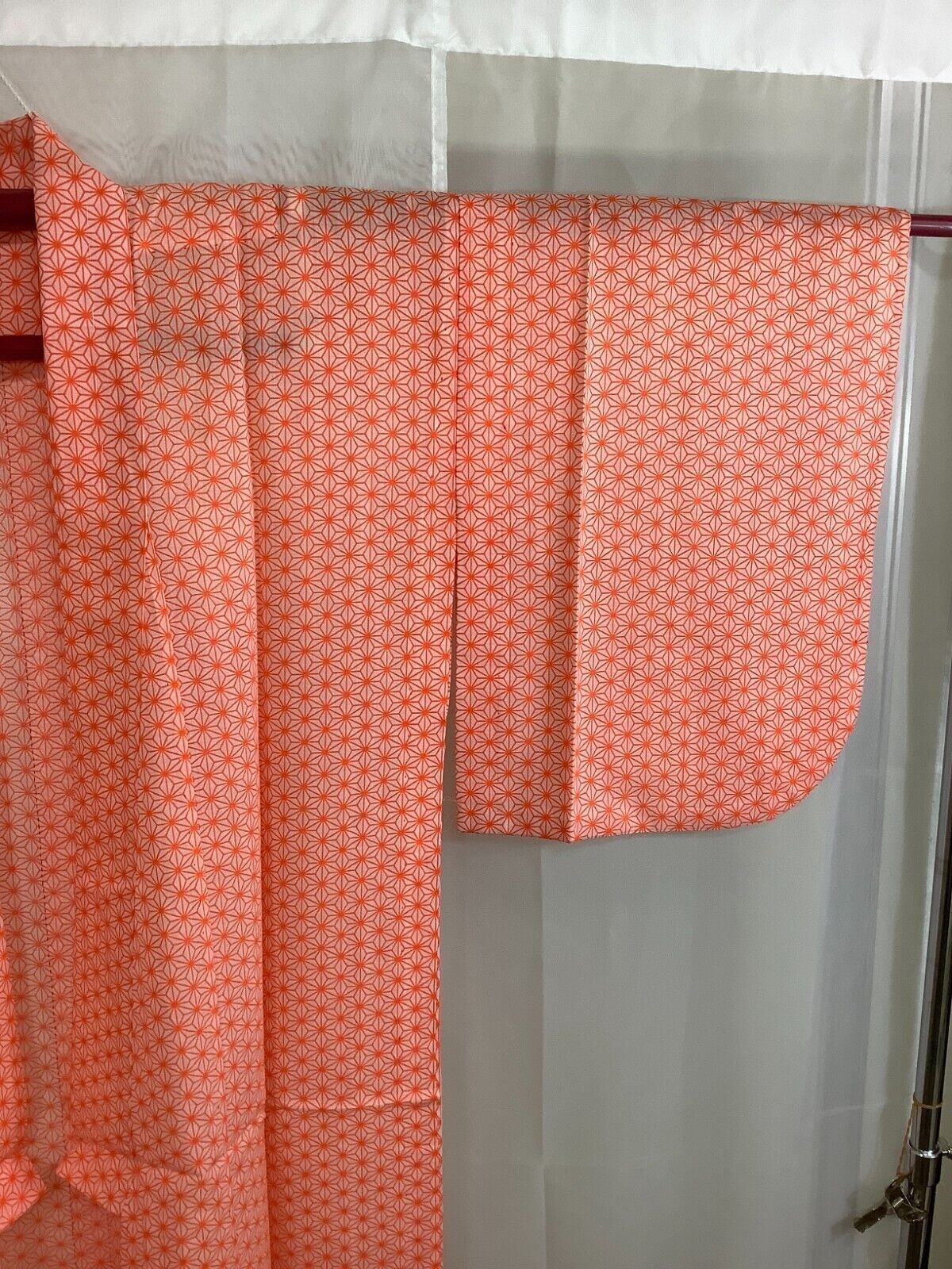 Japanese Vintage Kimono Cotton Tradition Orange Hexagonal Height 130cm