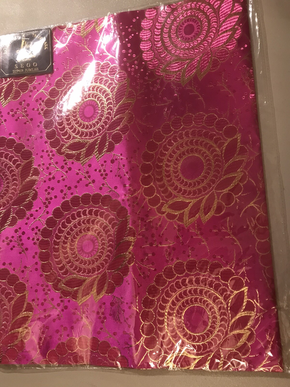 One Piece Fuschia Pink And Gold Design Sego/Jubilee African Headtie