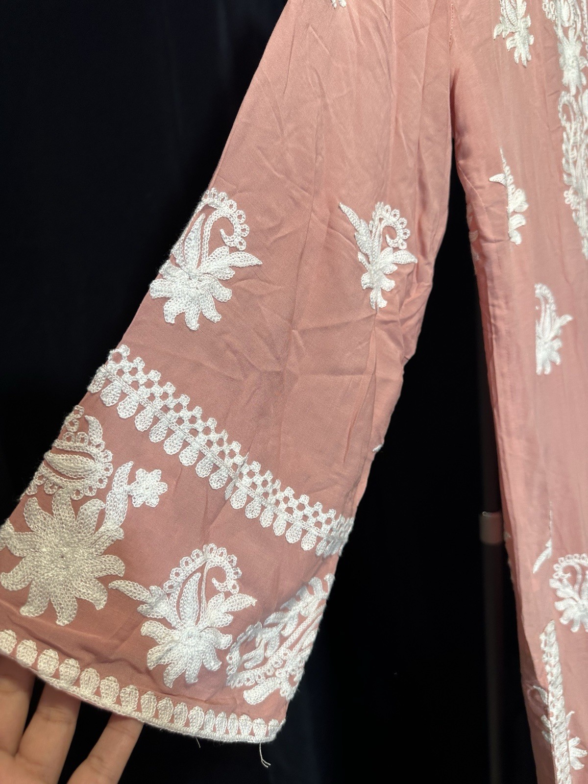 Beautiful soft linen Front & back emb-3 pc suit-emb plazo, laced dupatta-$40
