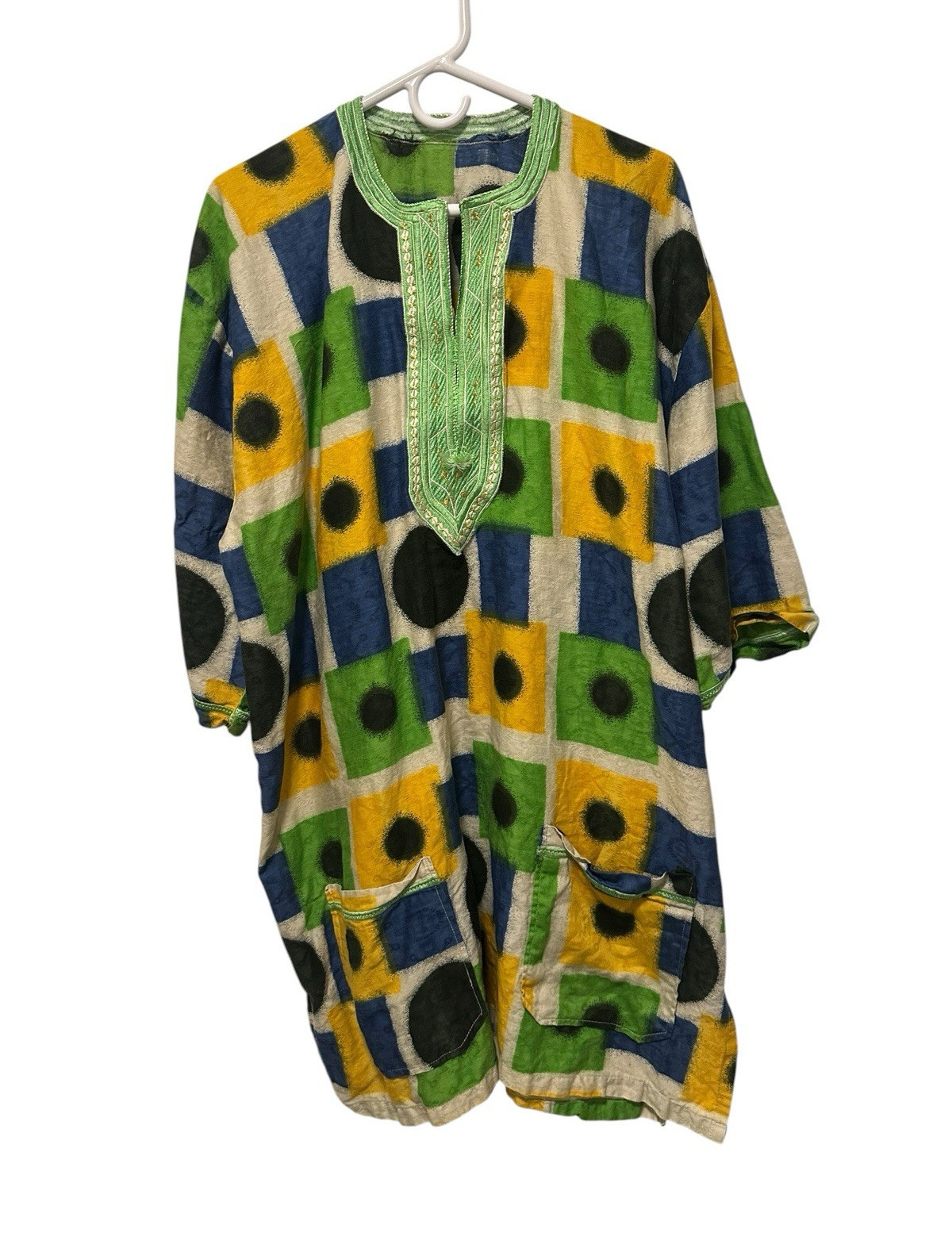 Unisex Dashiki Kaftan Tunic Multi-Color Cotton V-Neck Pockets