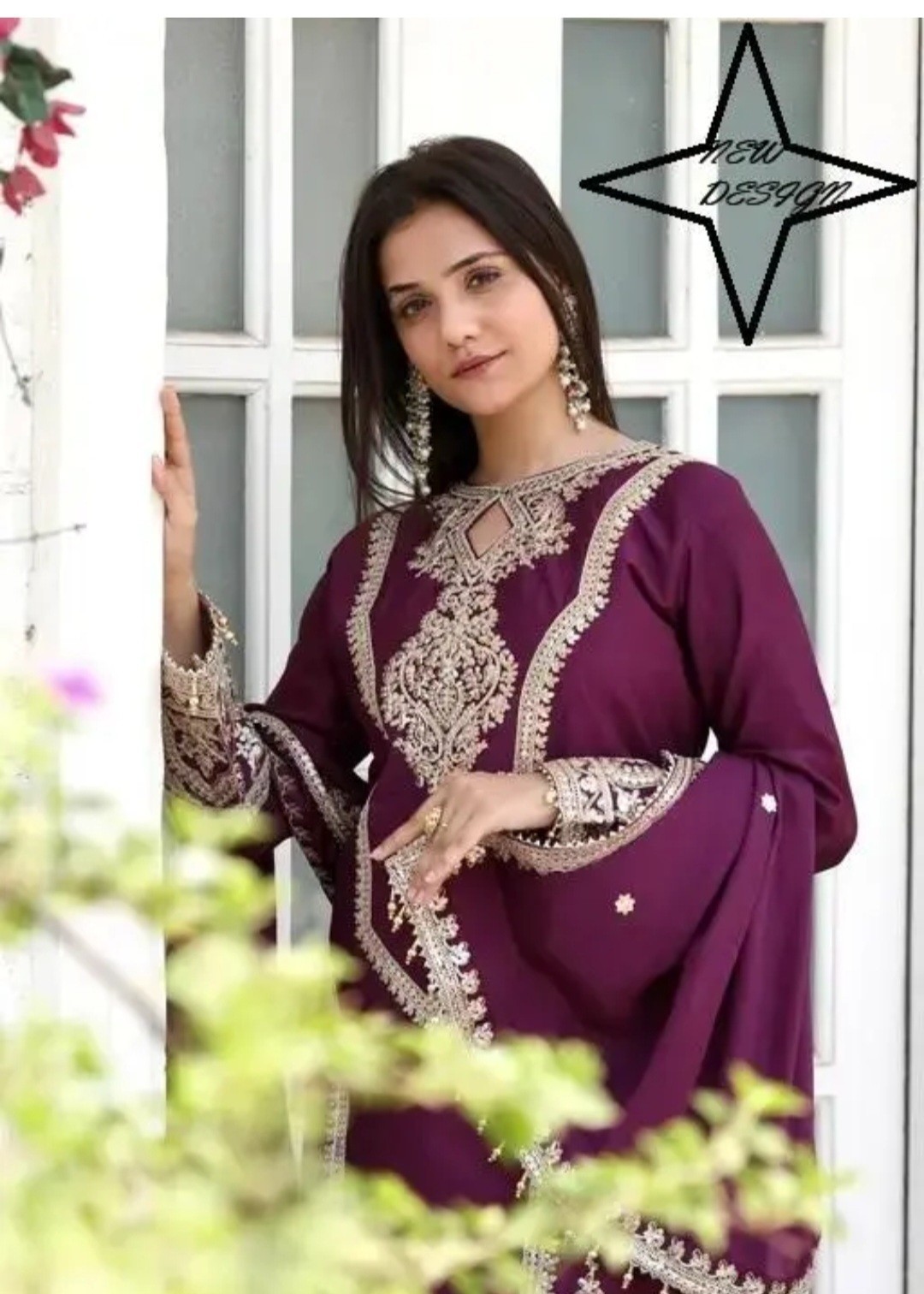 Women Heavy Embroidered Chinon Slik Kurti With Pant Designer Dupatta. Size Xs To