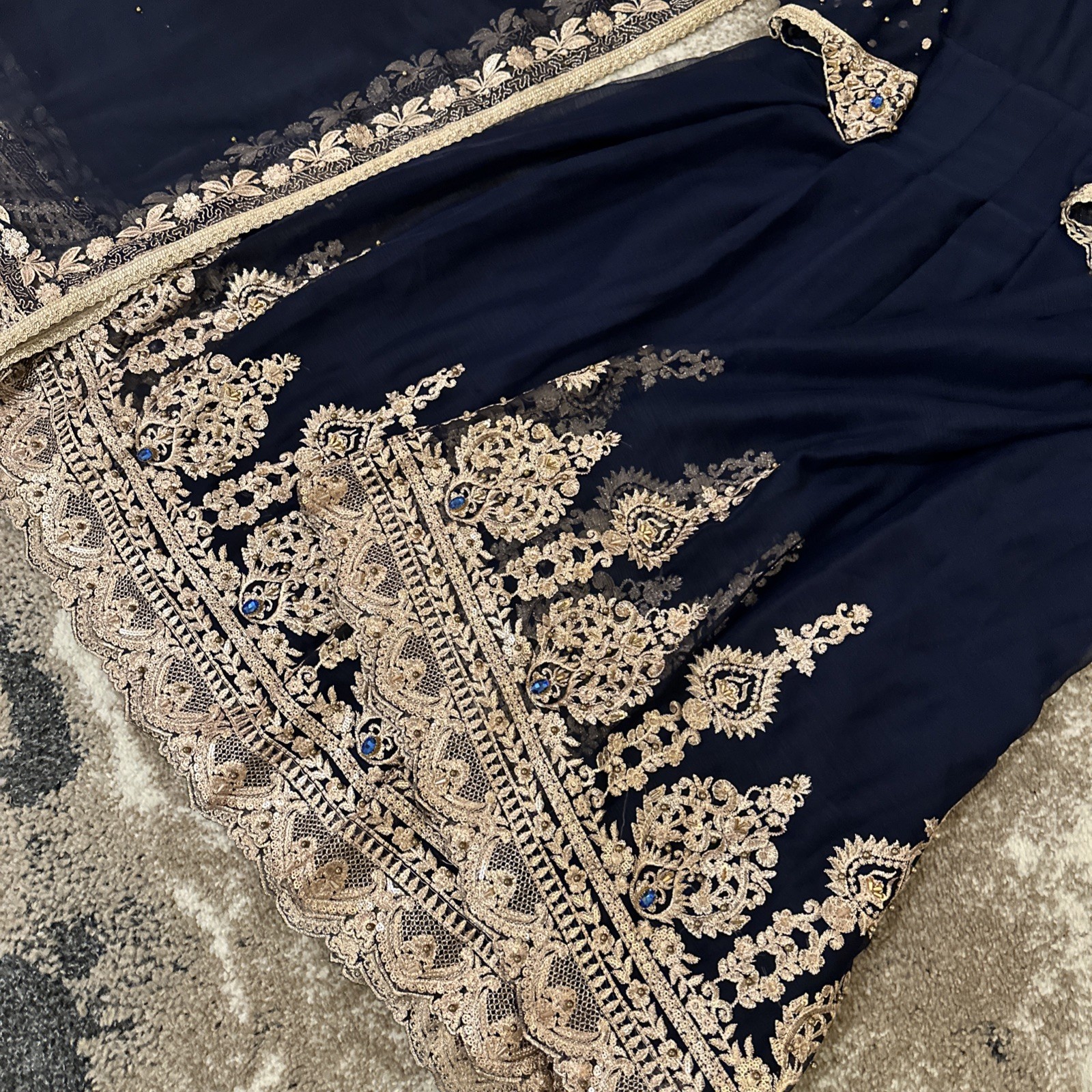 Pakistani Indian anarkali Embroidered Chiffon Long Duppatta Bust 42