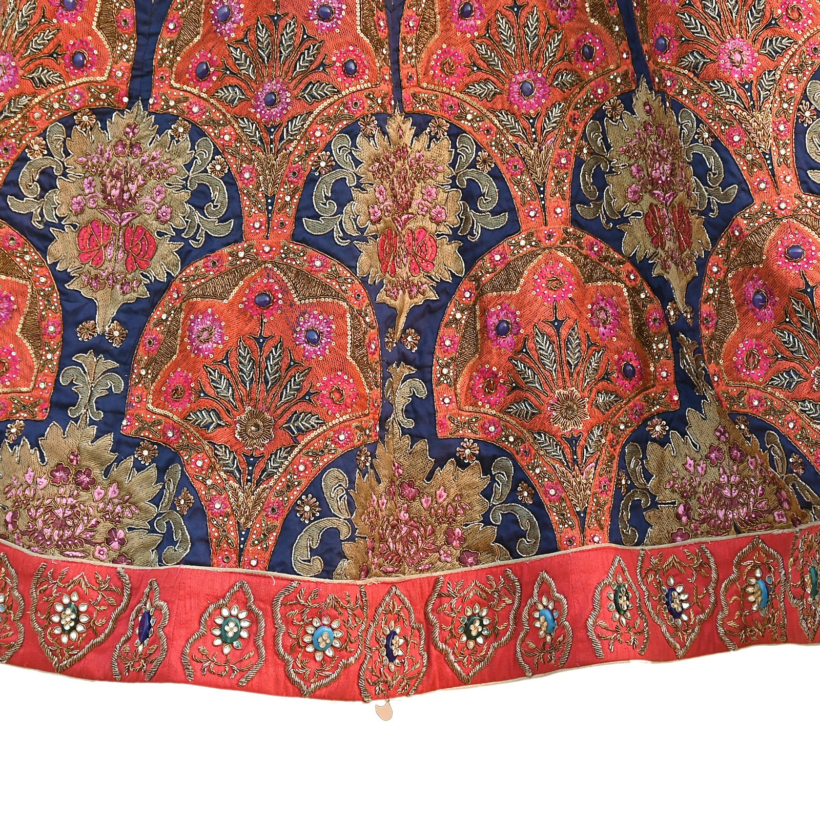 Indian Heavy Wedding Blue & Red Raw Organza silk Hand Embroidered Lehenga Set