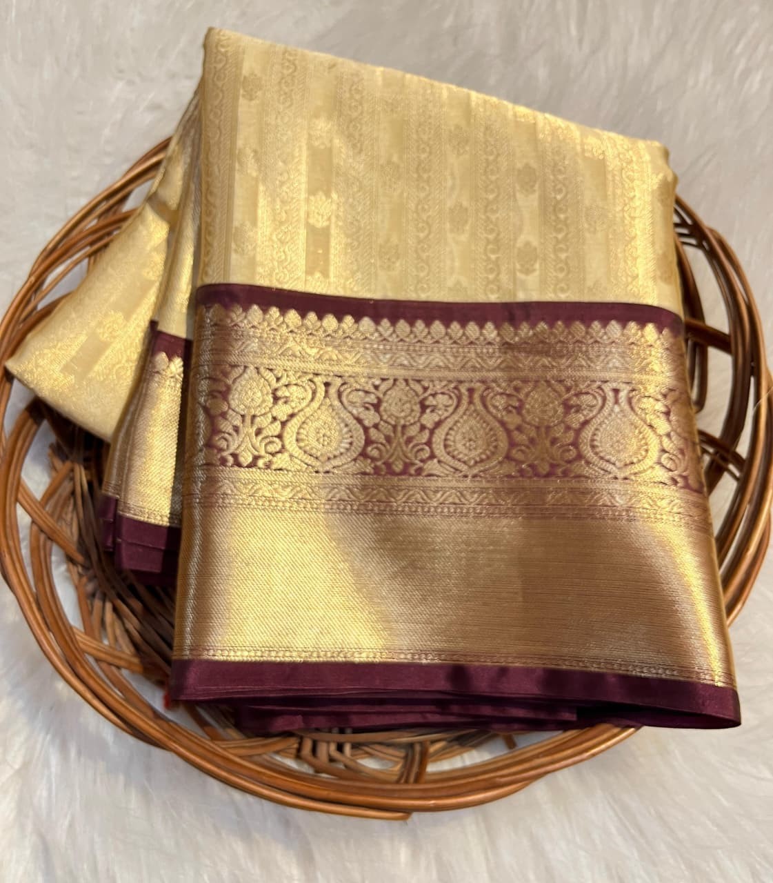 Traditional Banarasi Katan Silk Brocade Saree with Beautiful Contrast Big Border