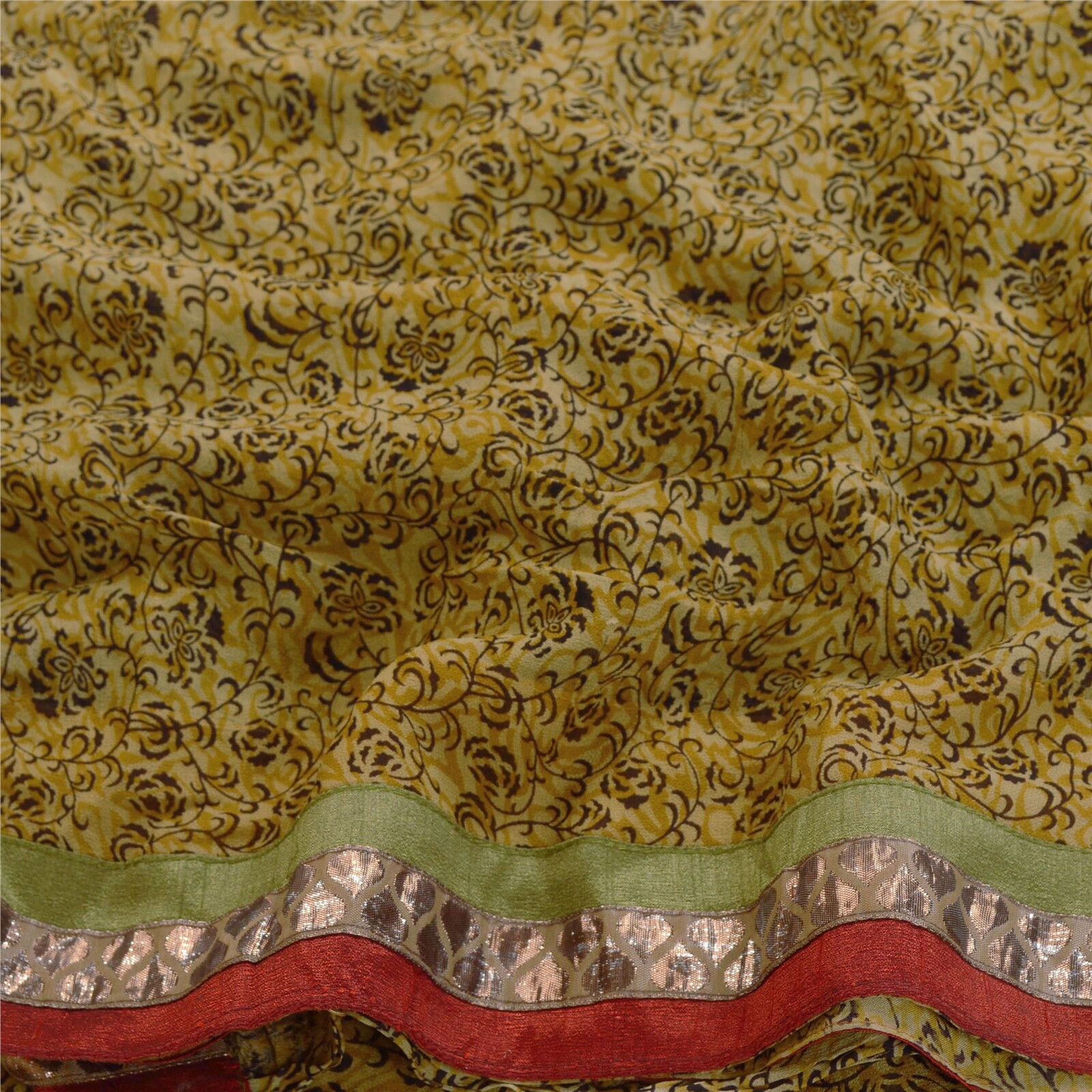 Sanskriti Vintage Green Sarees Blend Georgette Printed Sari Floral Craft Fabric