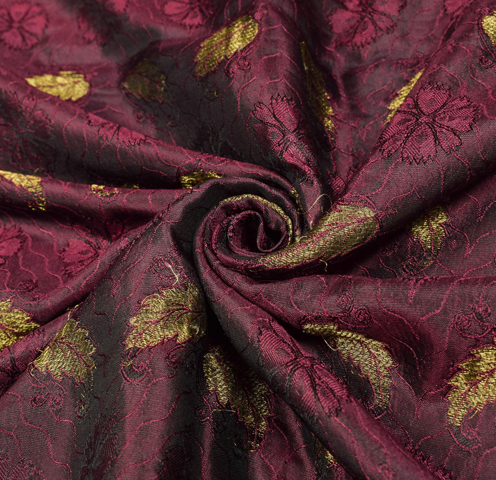 Sushila Vintage Pure Kanjivaram Silk Saree Woven Gold Zari Wine Sari Fabric