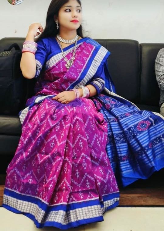 Ikat pure Odisha Sambalpuri Silk Sareefall and Pico done wit – Handmade in India