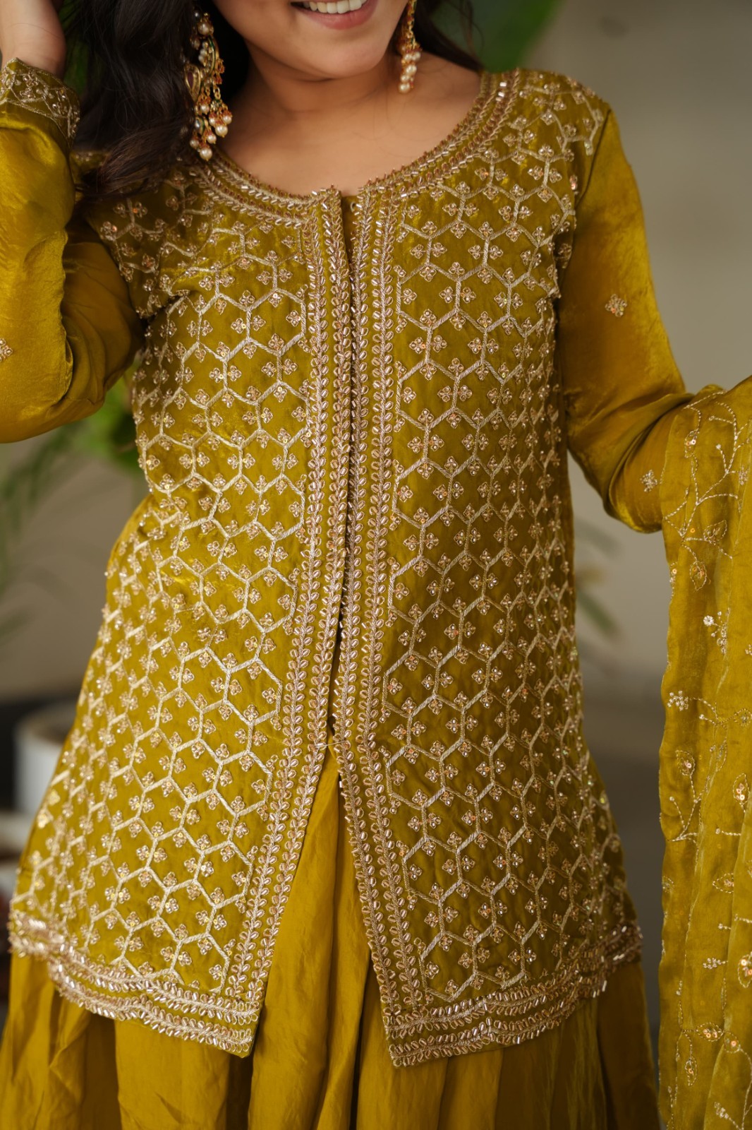 Yellow Viscose JEQUARD CHOLI with Jacquard Work