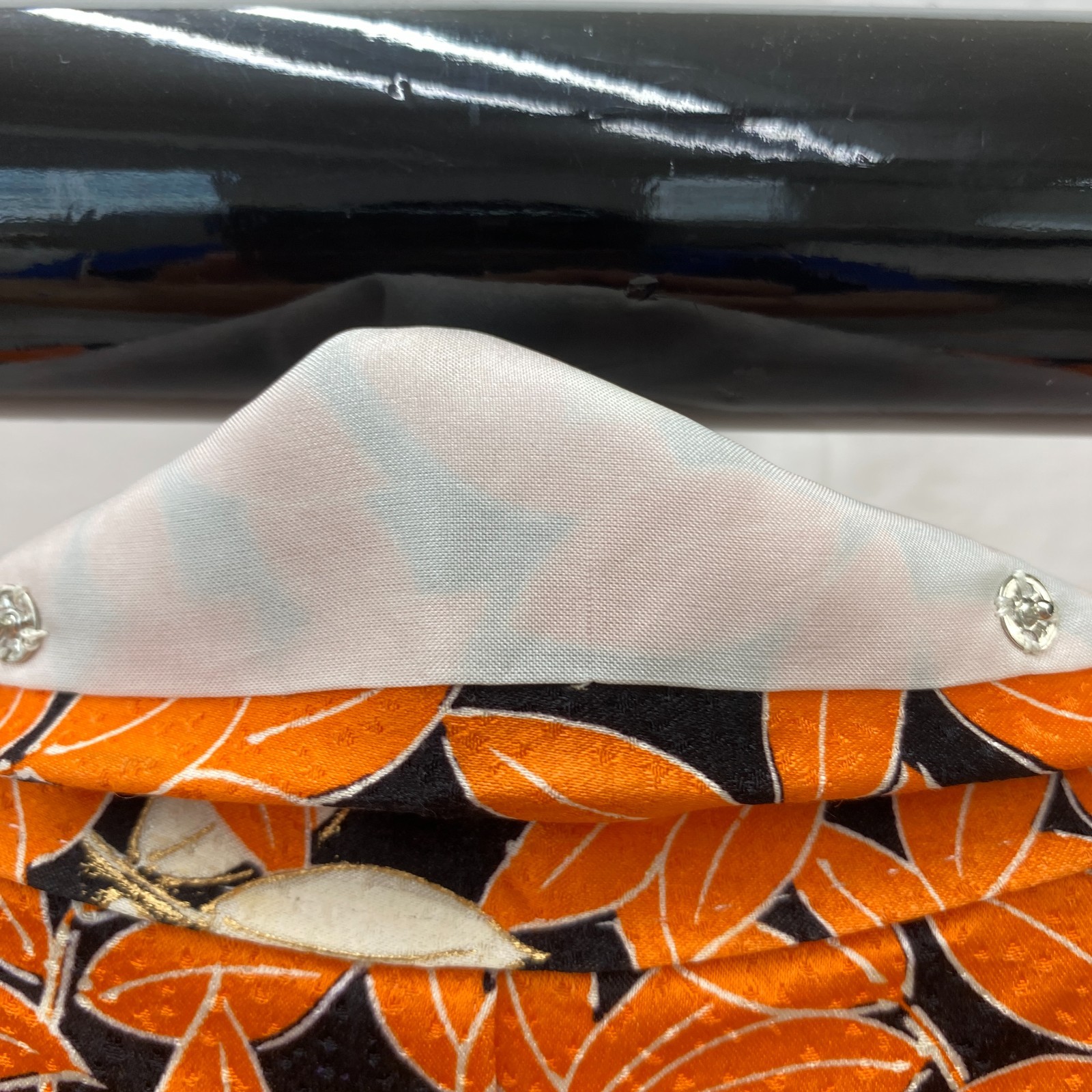 Japanese Vintage Kimono Polyester Orange Traditional Authentic Length 64 in