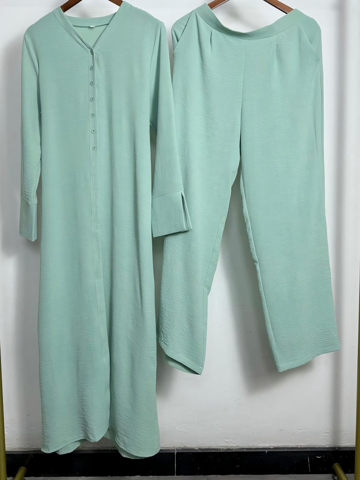 Muslim Set Women Abaya Long Dress Pants Sets Islamic Evening Casual Kaftan Suit