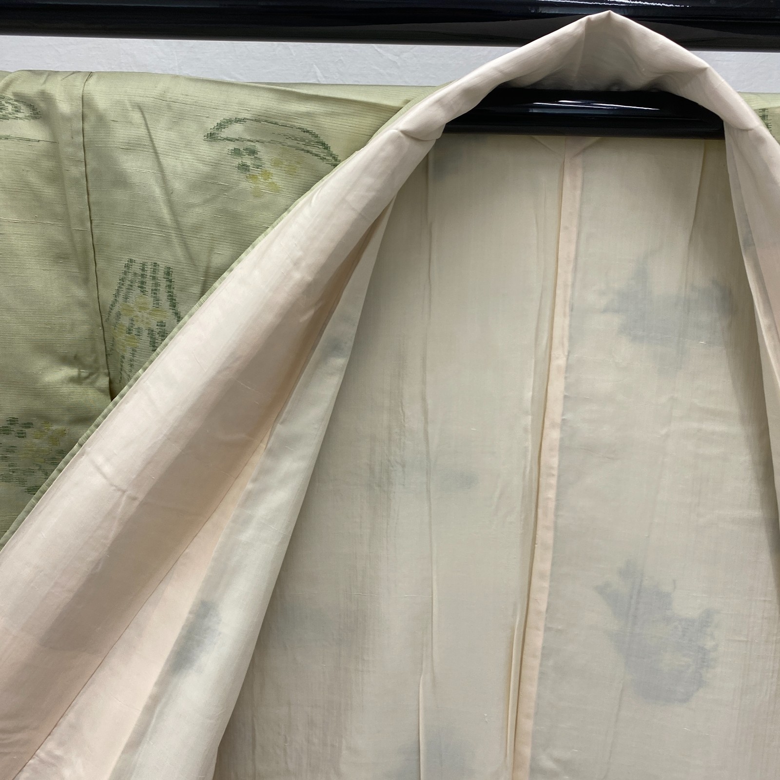 Japanese Vintage Kimono Polyester Green Komon Traditional Authentic Length 60in
