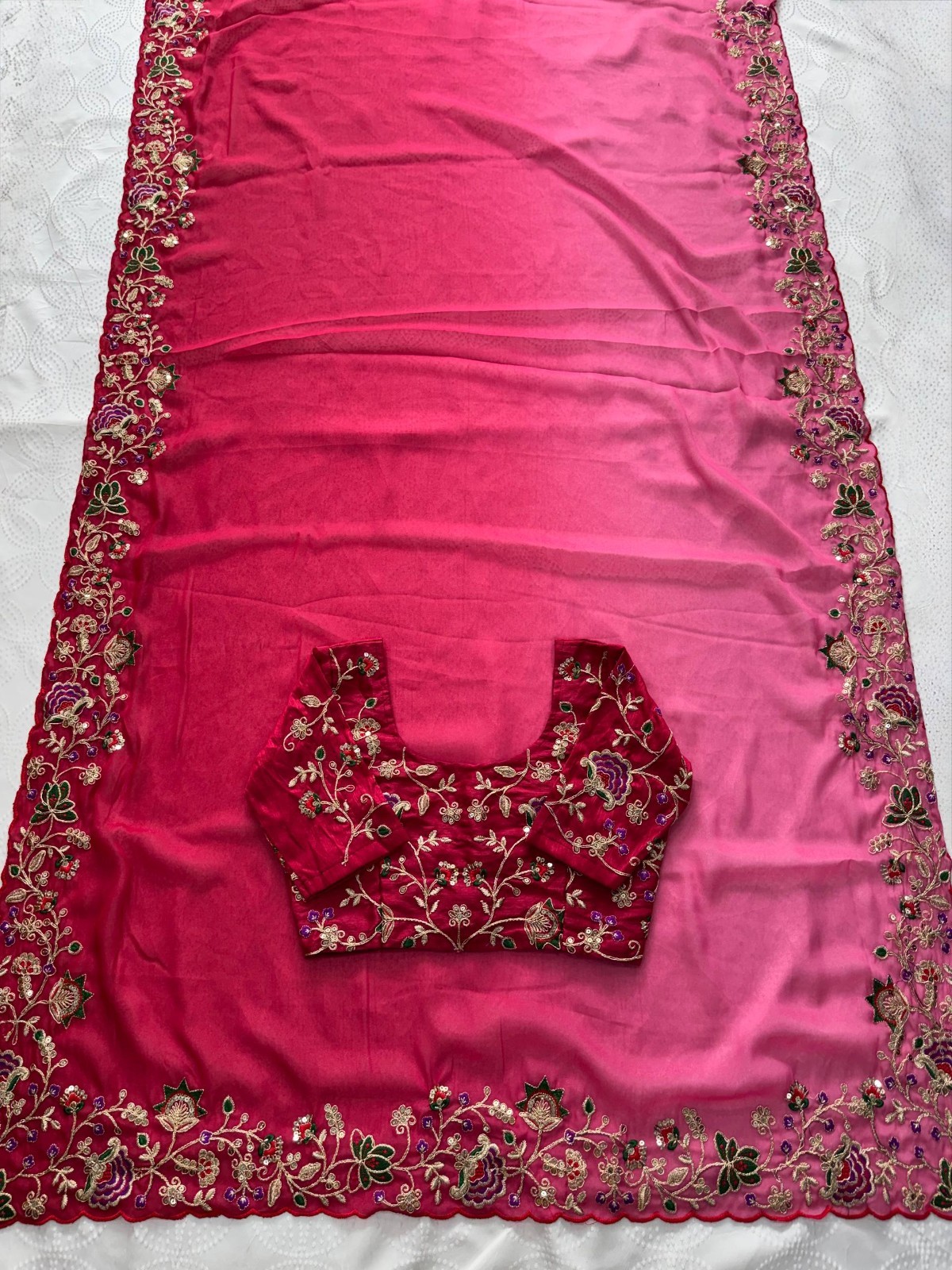Indian Ethnic Georgette Saree Embroidered Cutwork Border Party Wear Indian Sari