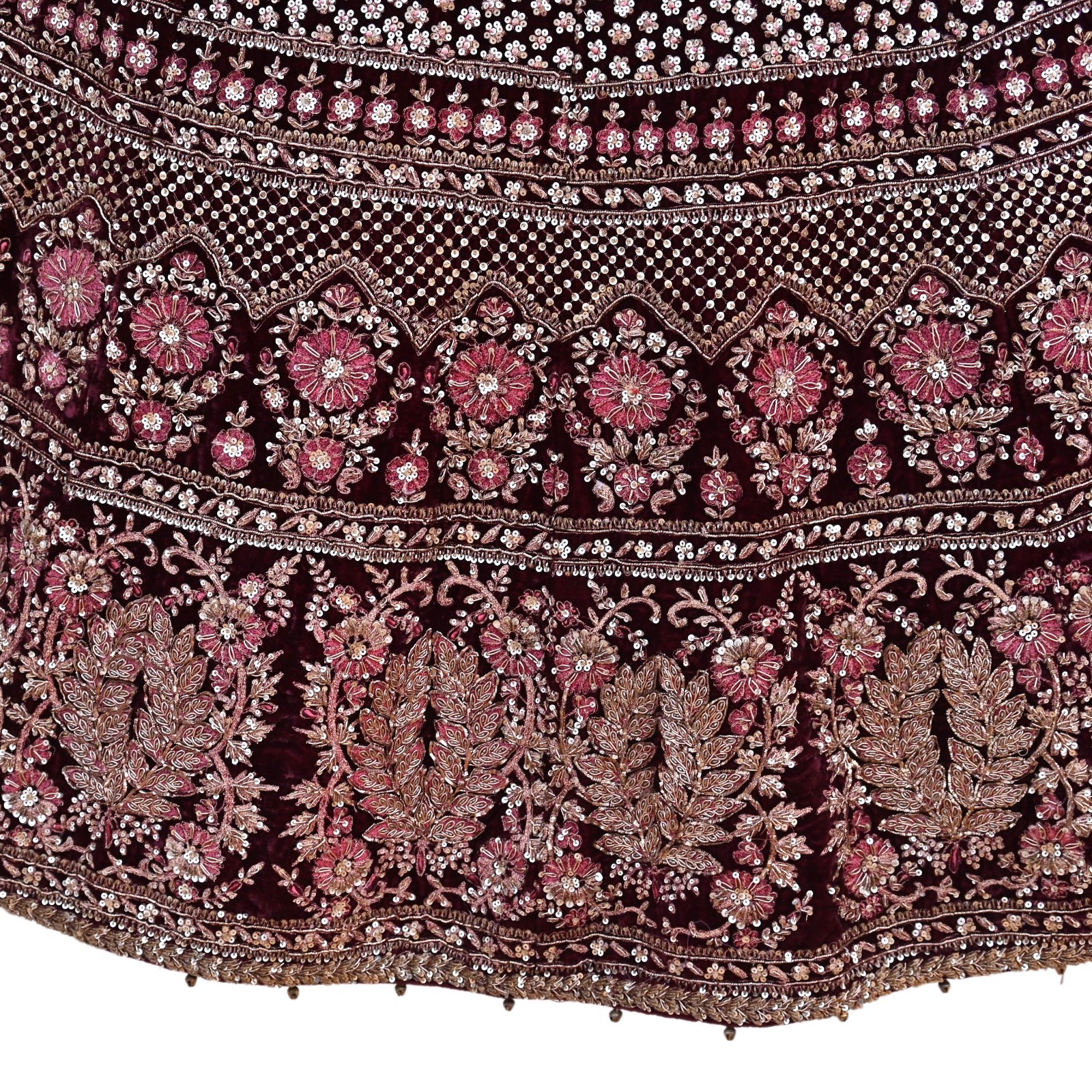 Indian Heavy maroon & pink Net/velvet Hand Embroidered Designer Lehenga 3pcs Set
