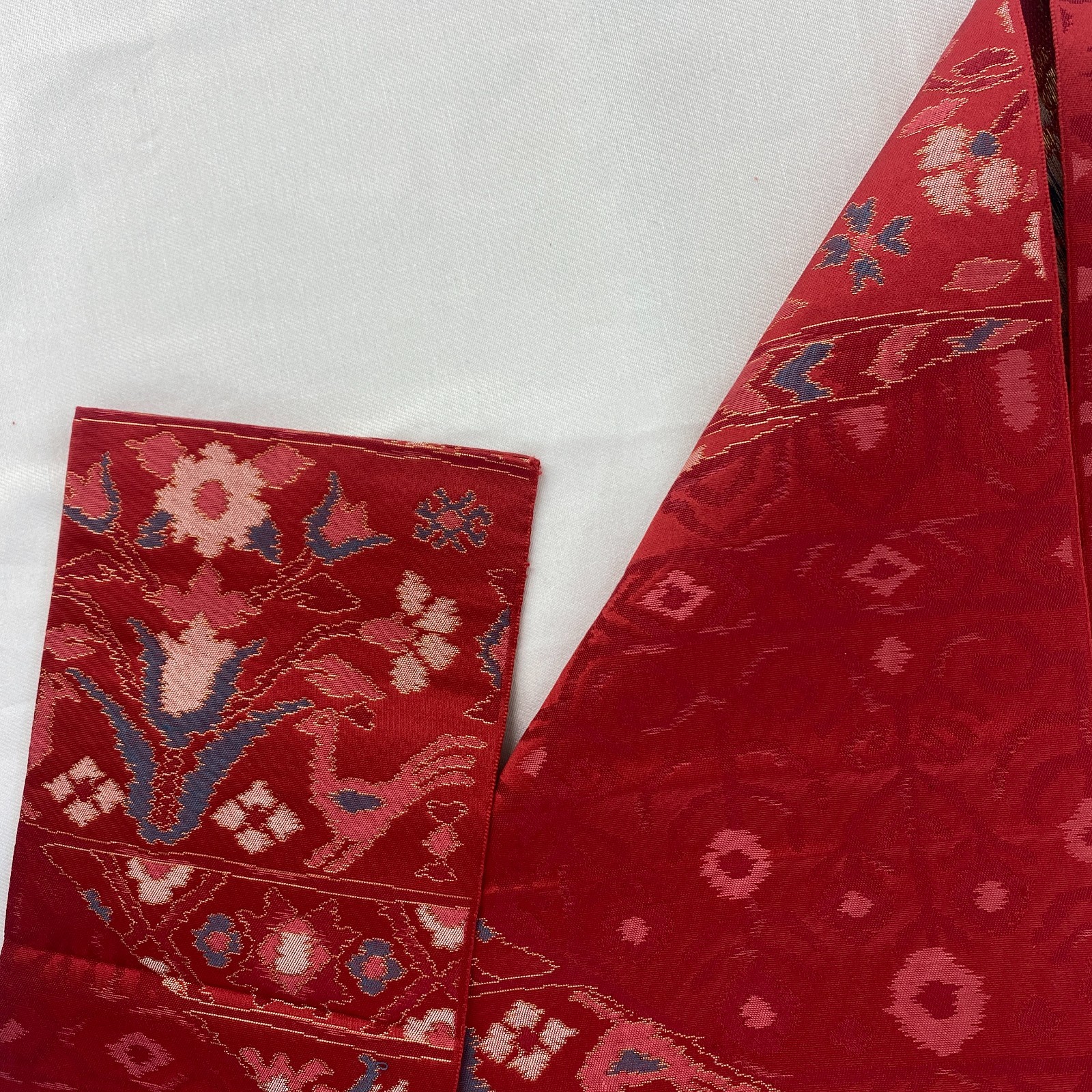 Japanese Vintage Kimono Nagoya Obi Silk Red Traditional Authentic 135x 11 in