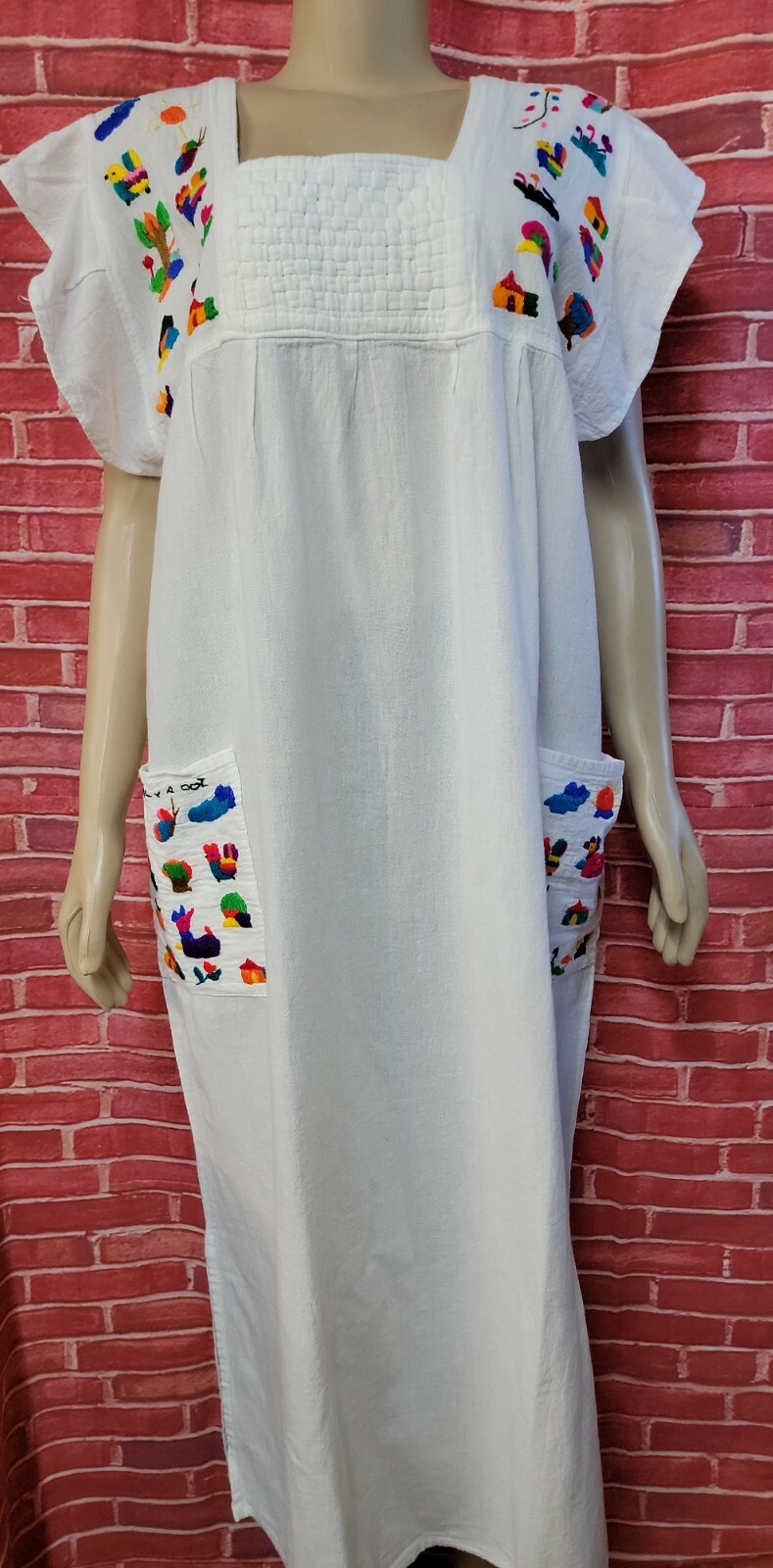 Embroidered Tunic Dress Square Neck Relaxed Fit Made In El Salvador Size L ? #W7