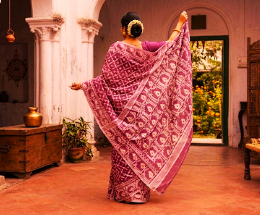 Graceful Indian Traditional Dhakai Jamdani Soft Cotton Handloom Ethnic Saree