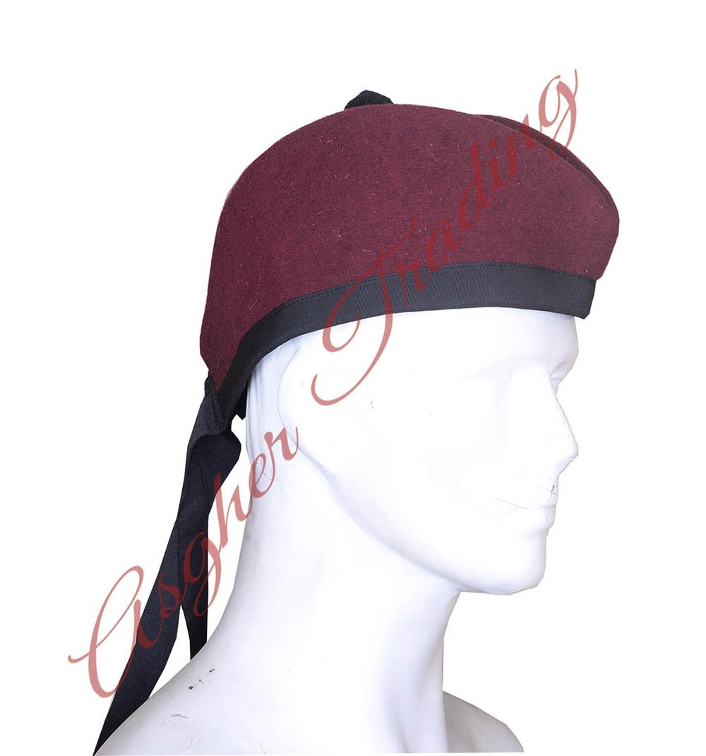 Scottish Military Traditional Kilt Cap – 100% Wool Maroon Glengarry Hats