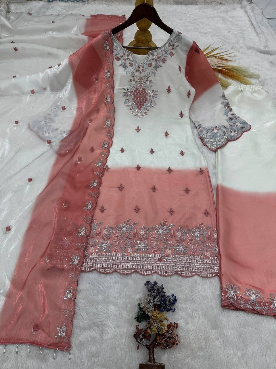 Presenting Pure Silk Salwar Kameez With Dusty Pink Dupatta For Festival Wear