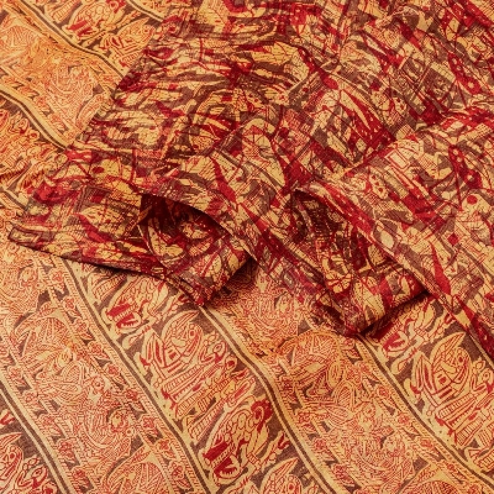 Sanskriti Vintage Sarees Red Animal Human Abstract Printed Pure Silk 5+Yd Sari