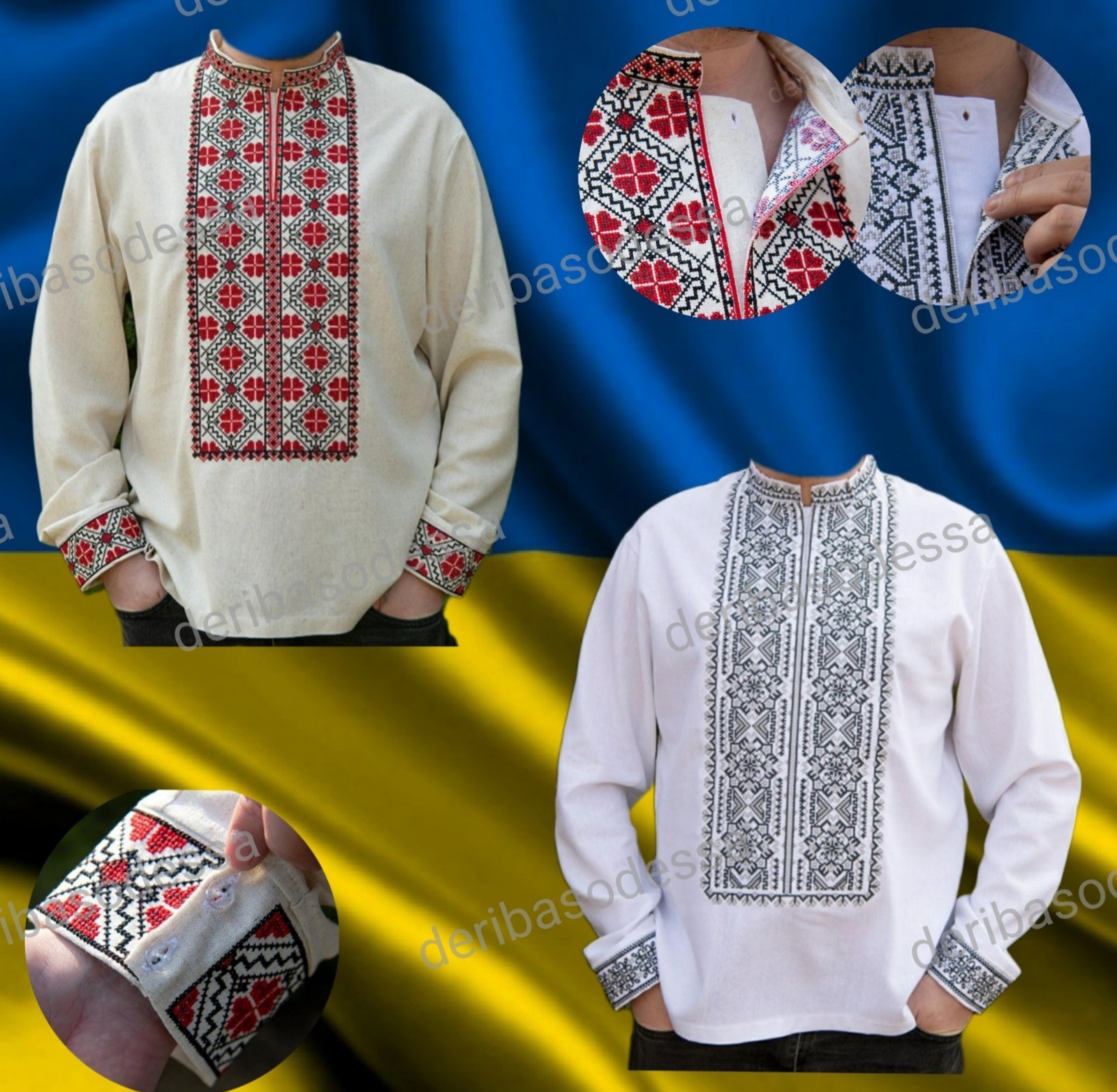 Ukrainian Embroidered Tradition shirt for men Sorochka Vyshyvanka Size(S-M)-5XL