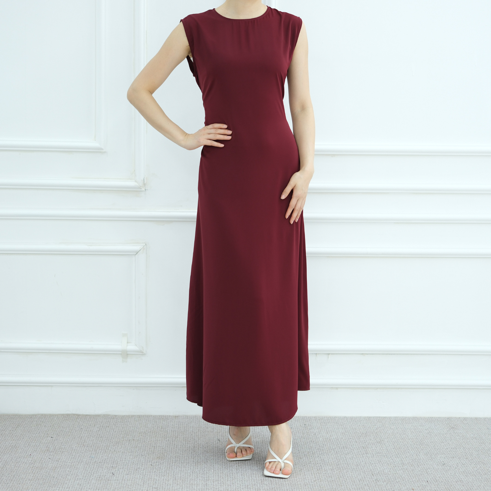 Eid Muslim Robe Arab Solid Color Lnterior Dress Sleeveless Abaya Femme Modest