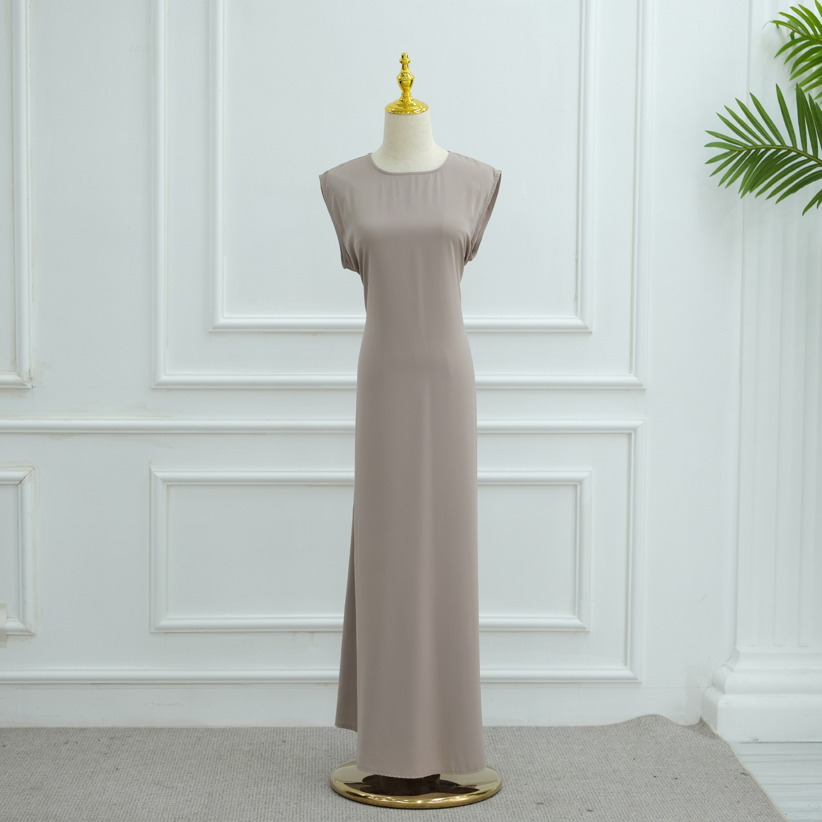 Eid Muslim Robe Arab Solid Color Lnterior Dress Sleeveless Abaya Femme Modest
