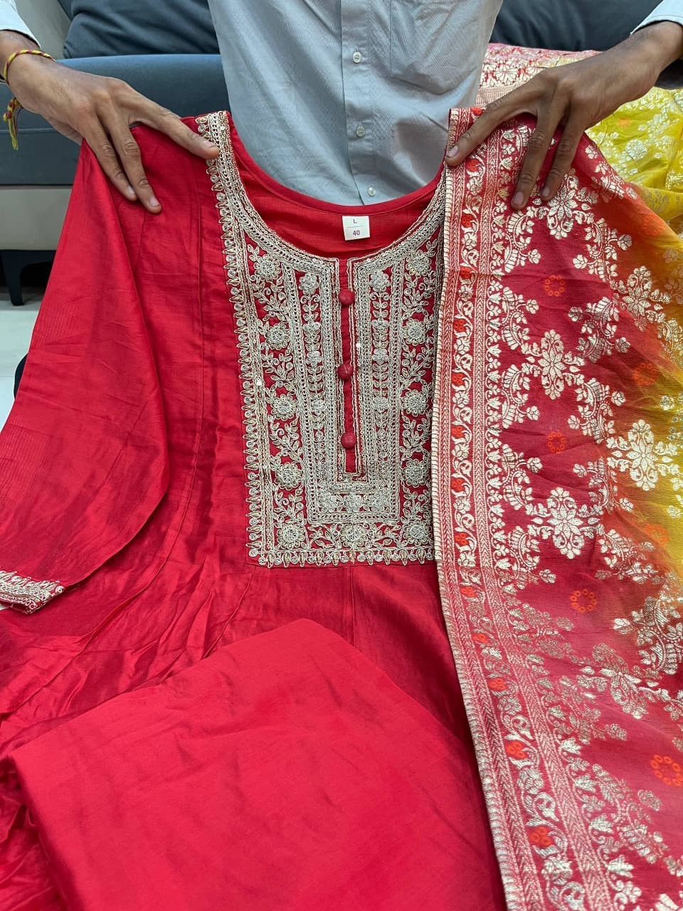 Fully Readymade Anarkali Kurta Pant With Dupatta Set 3 Piece Combo For Partywear