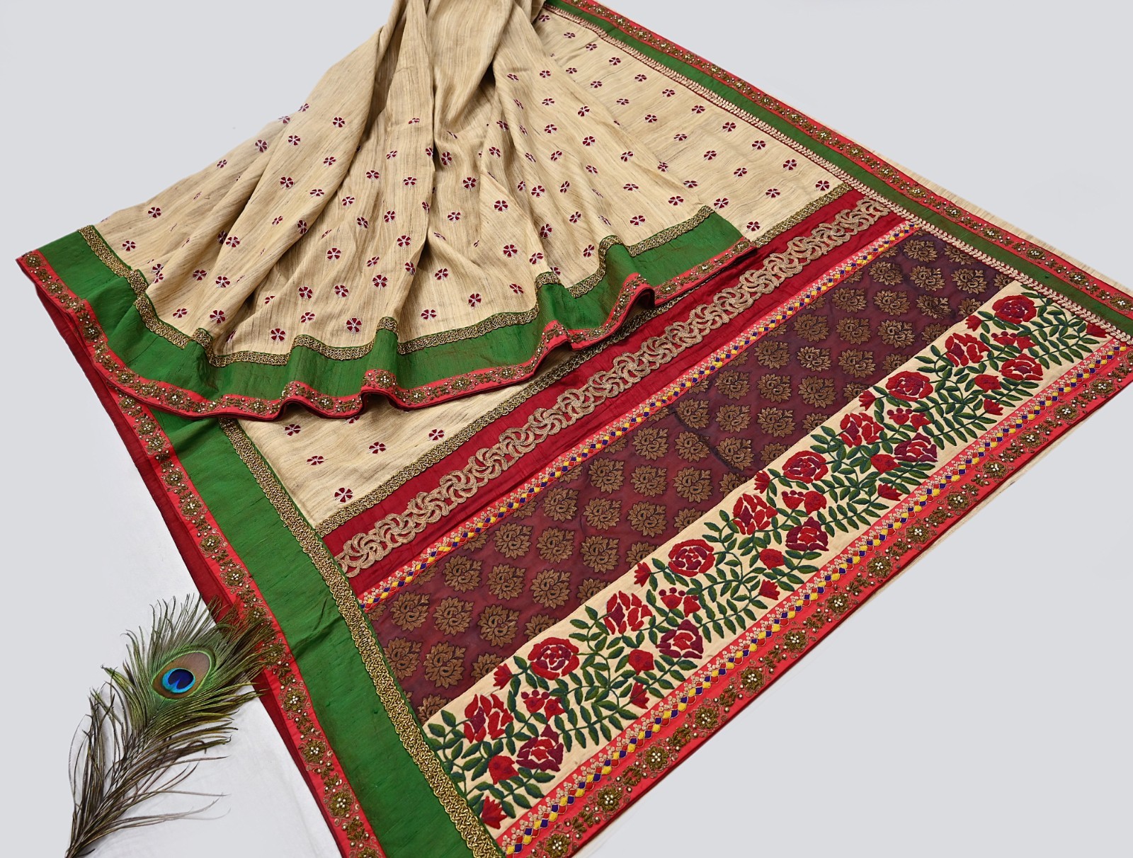 Pre-owned Pure Khadi Silk Hand Embroidered Banarasi Sabyasachi Designer Saree