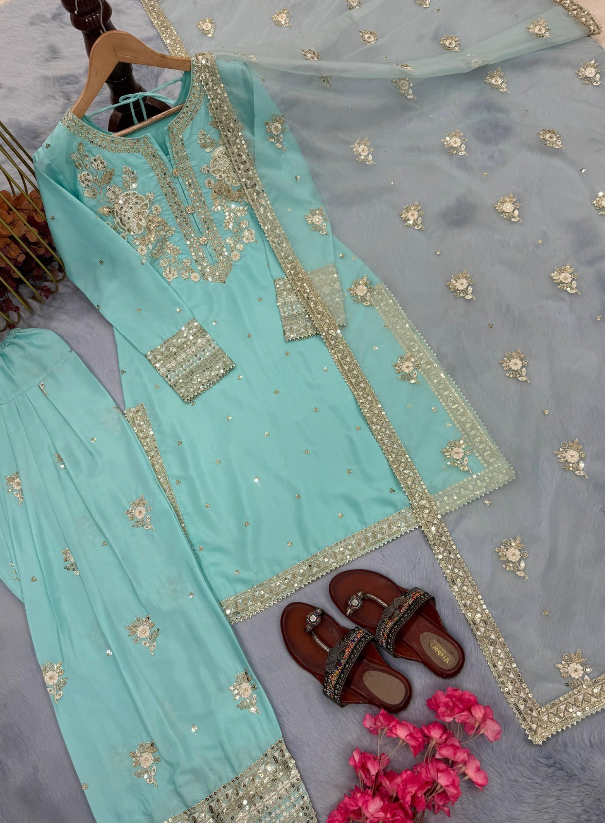 3 Piece Pakistani Designer farshi shalwar suit