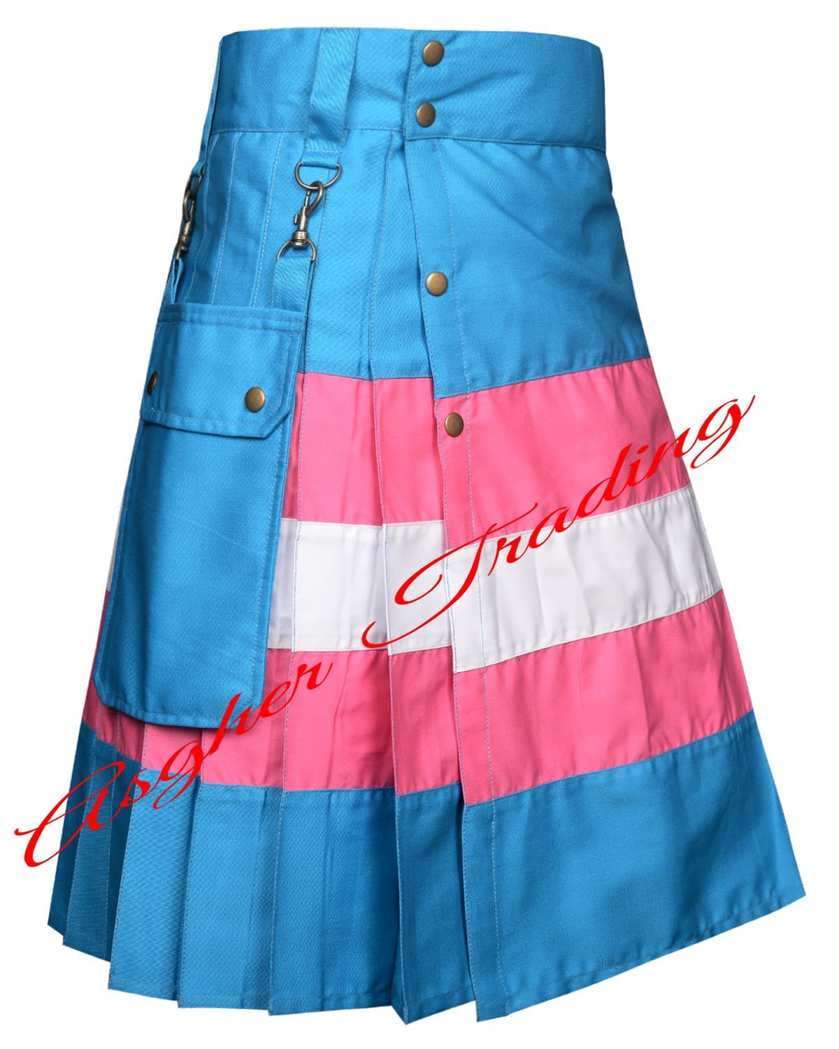 Men’s Trans Pride Utility Kilt Handmade Cotton Kilt with Transgender Flag Design