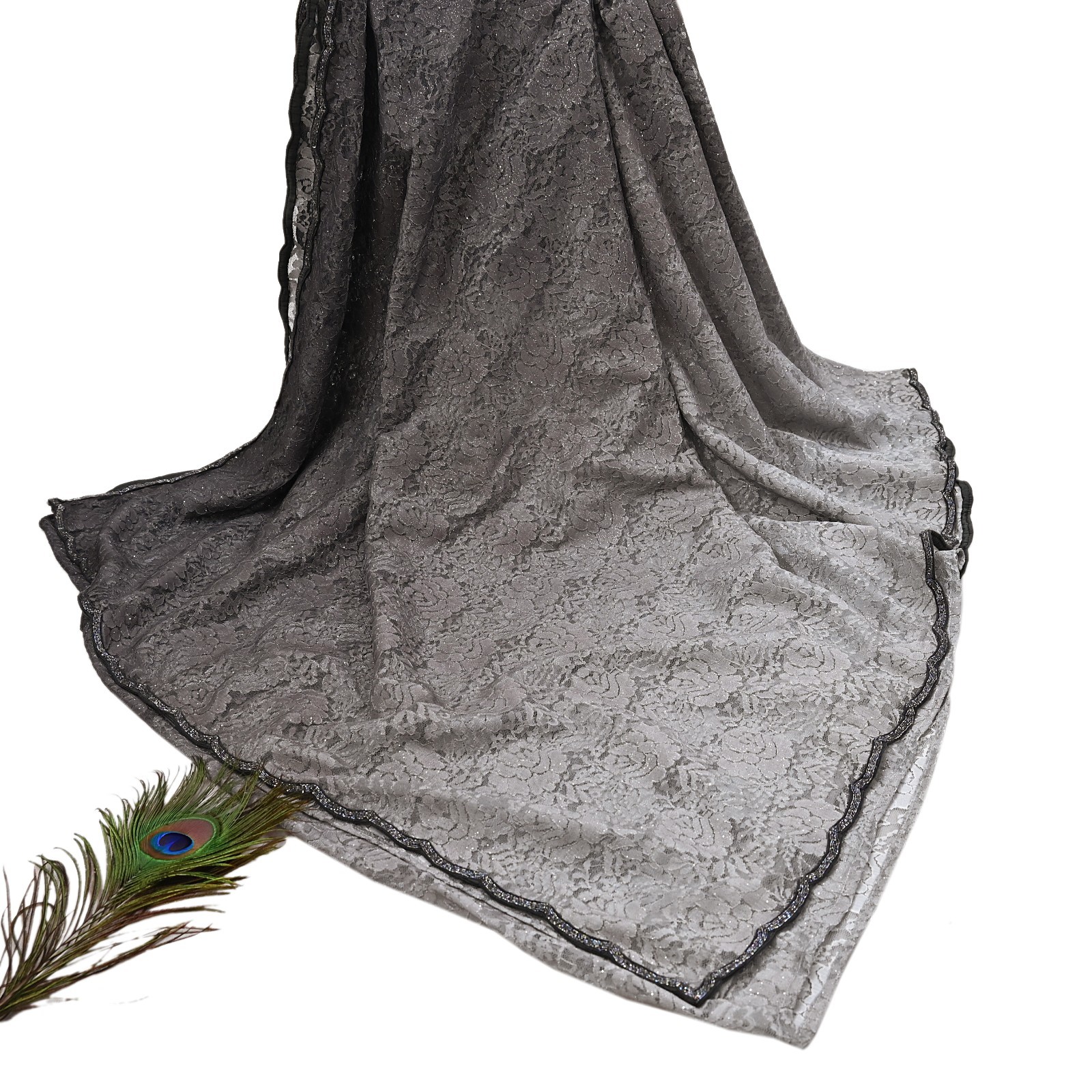 Vintage Gray Net Saree Heavy Hand Embroidery 5.5 Yards Soft Mesh Fabric
