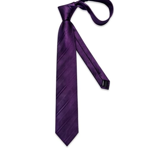 Mens Tie Set Silk Solid Paisley Necktie and Pocket Square Dark Purple