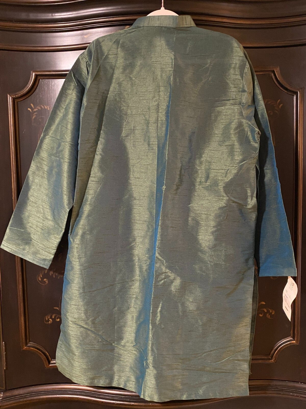 $175 Nilofer Shahid Kurta Silk Pajama | Blue Green | Large