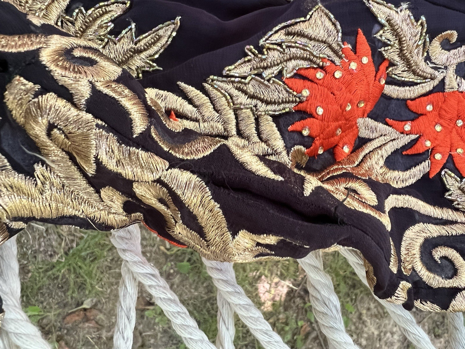 Indian /Pakistani Women Shalwar Kameez Bejeweled Embroidered Navy Red Gold Small