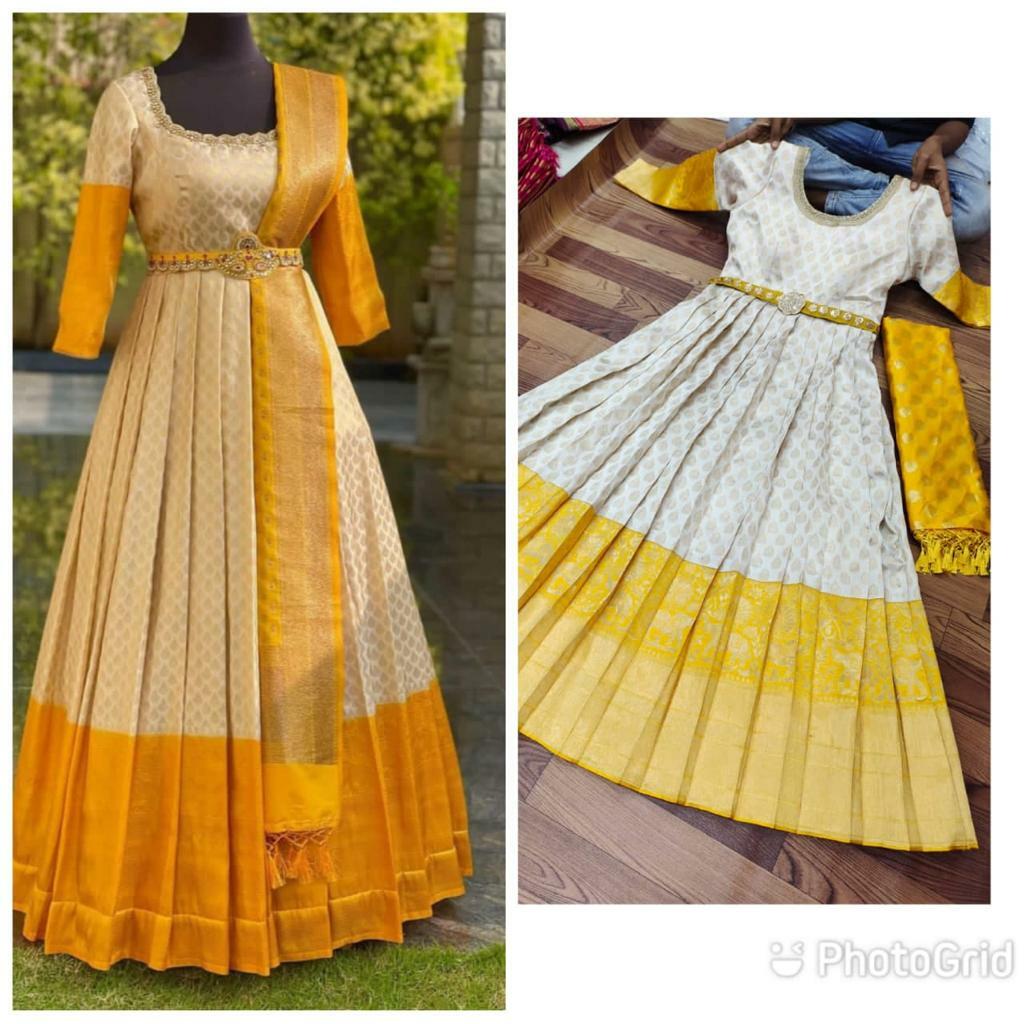 Banarasi zari weaving work pattern Full Stitched Gown With matching belt