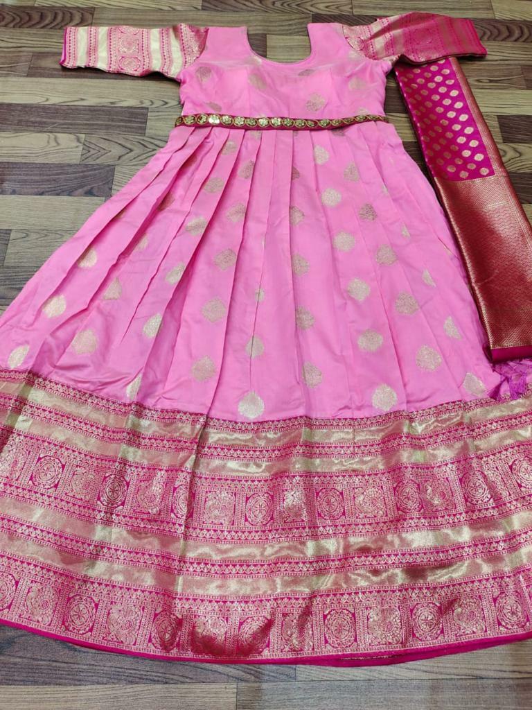 Banarasi zari weaving work pattern Full Stitched Gown With matching belt