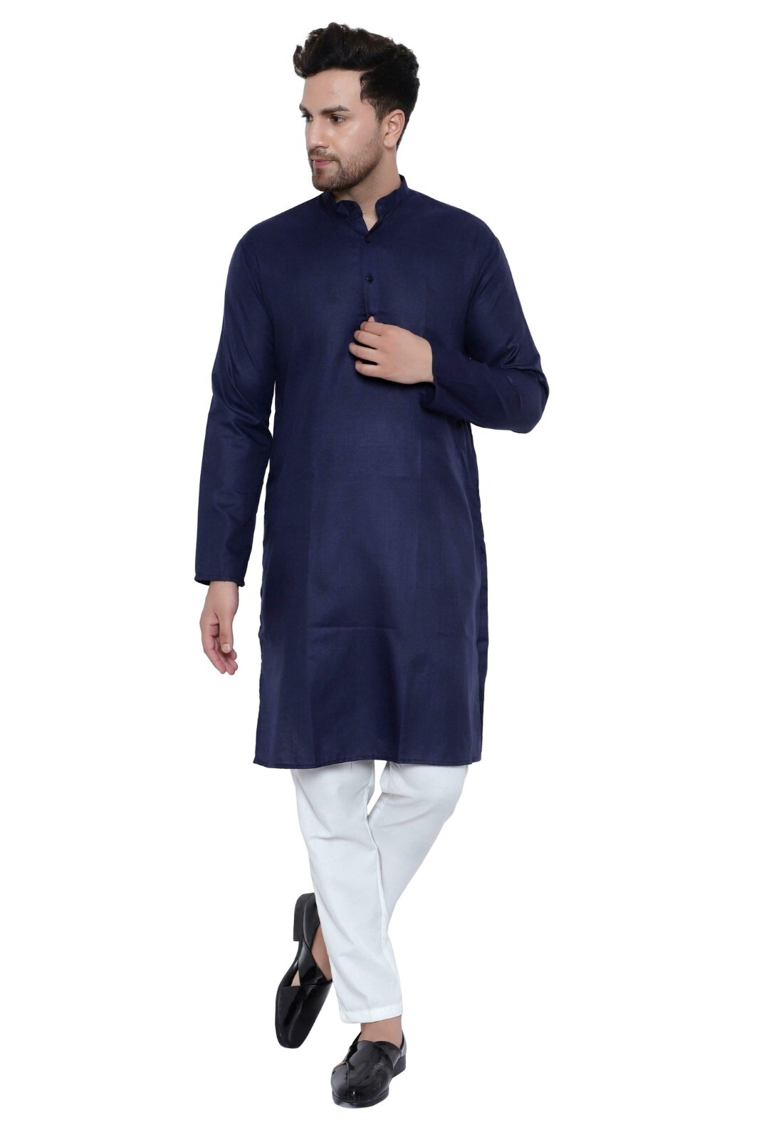 Luxury premium Cotton Plain Solid latest Blue Kurta Pajama Set for Men indian