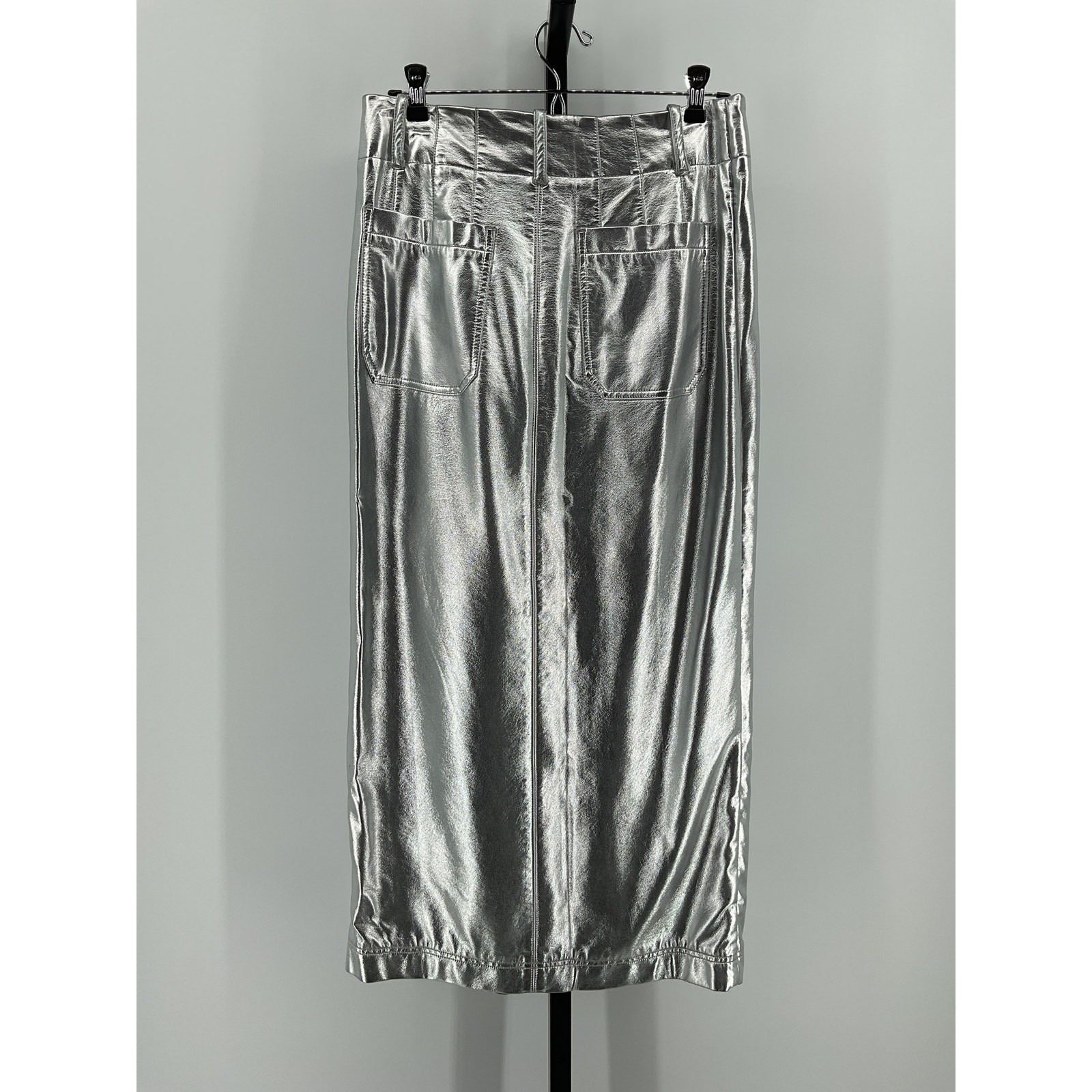 Anthropologie ‘Pilcro’ Silver Cotton Side-Slit Maxi Skirt Size M