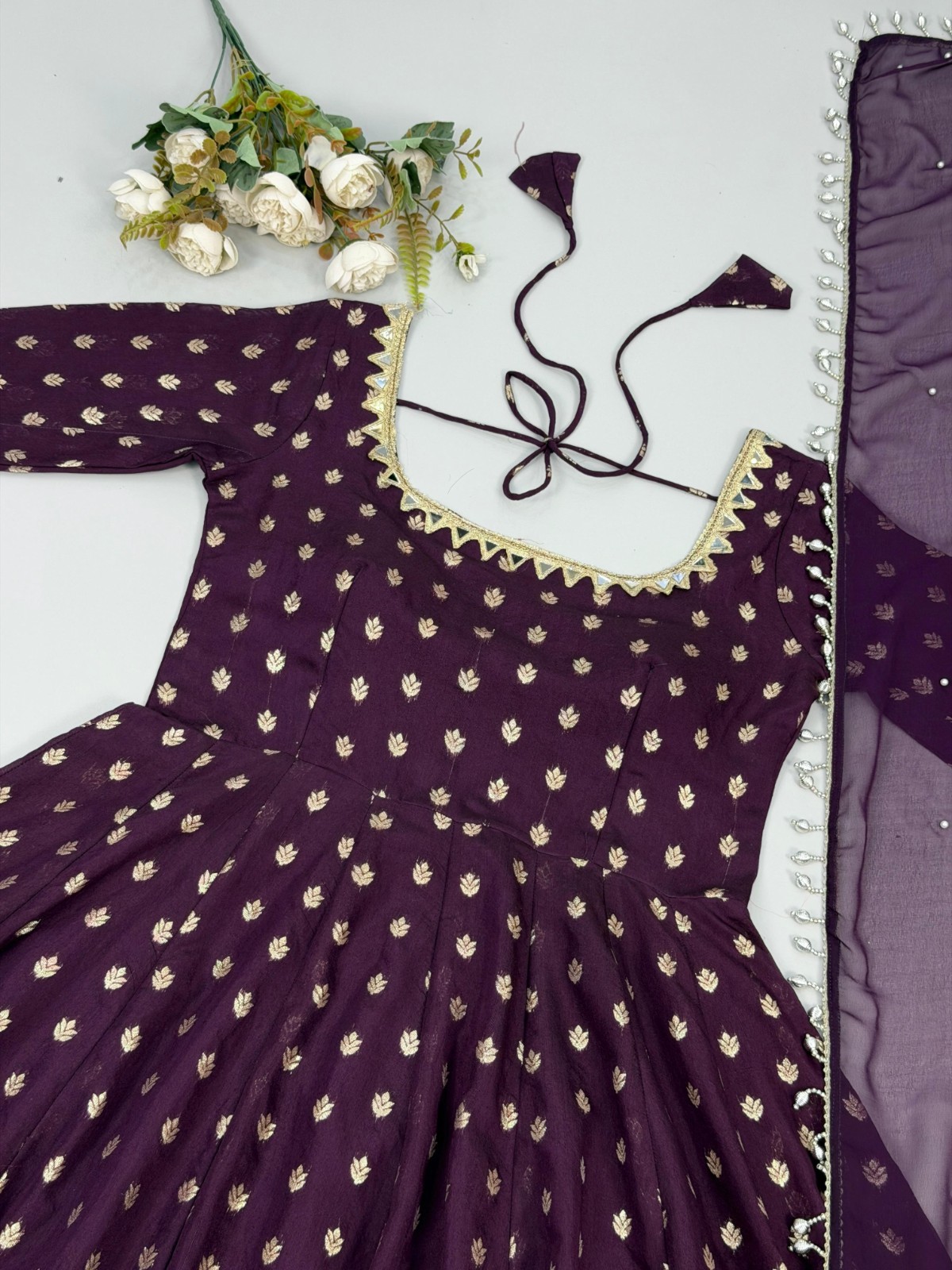 New Presenting Chanderi Jacquard Purple Gown Bottom With Dupatta For Function