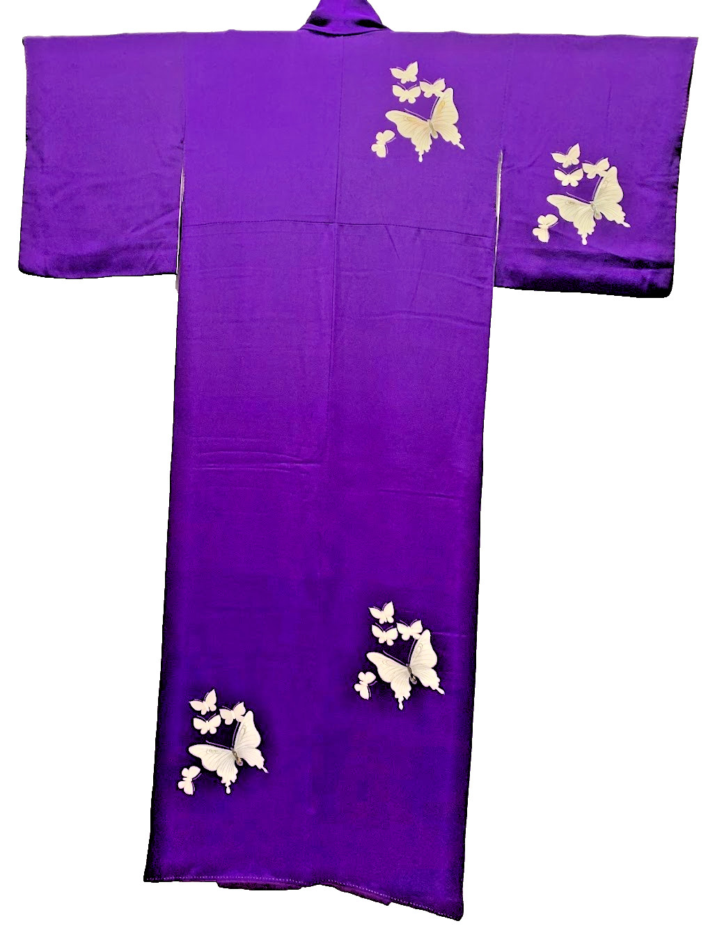 VINTAGE Silk Houmongi Kimono Kinsha Chirimen Butterfly Purple M Traditional Art