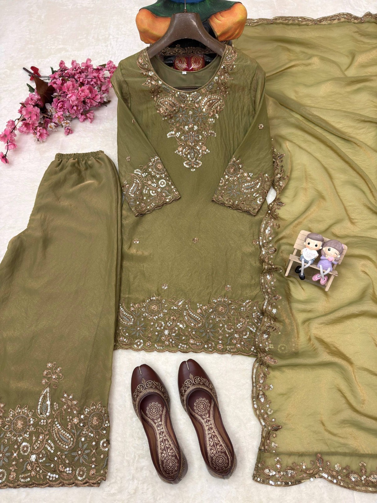 Pakistani Mehendi Green Straight Designer Salwar Kameez Ready Wear Wedding Party