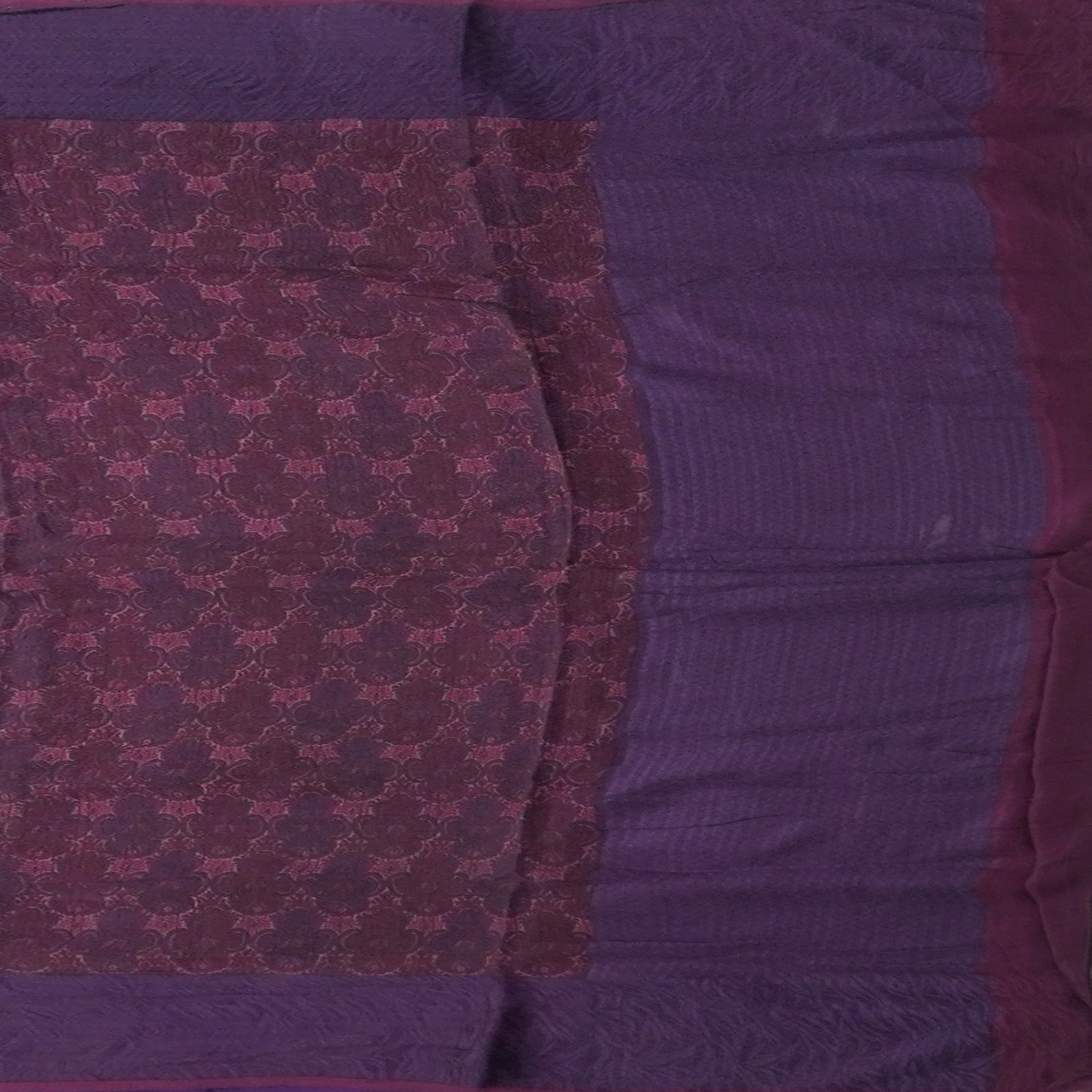 Vintage Purple Sarees 100% Pure Crepe Silk Printed Indian Sari 5YD Craft Fabric