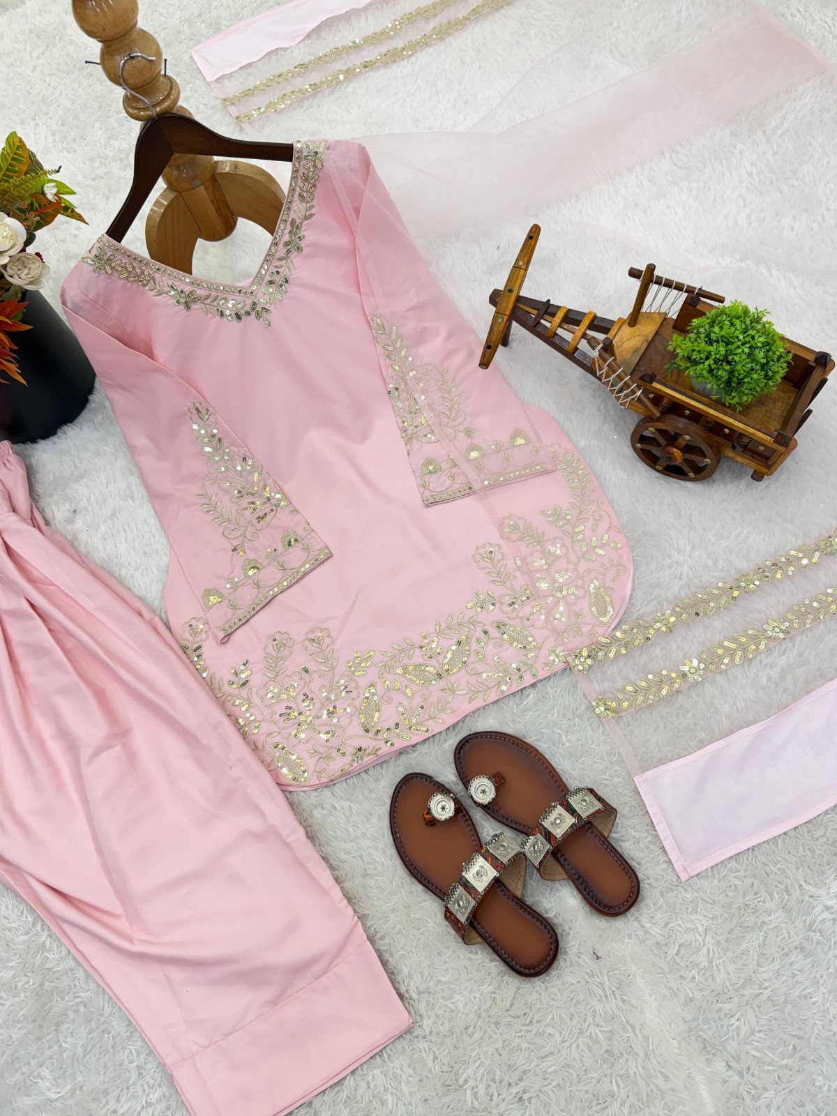Presenting Natural Crep Silk Pink Top Bottom With Dupatta For Festival Wear