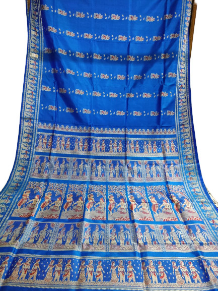 Bishnupuri Baluchari Silk Saree | Pure Meenakari Design with Blouse Piece | BLUE