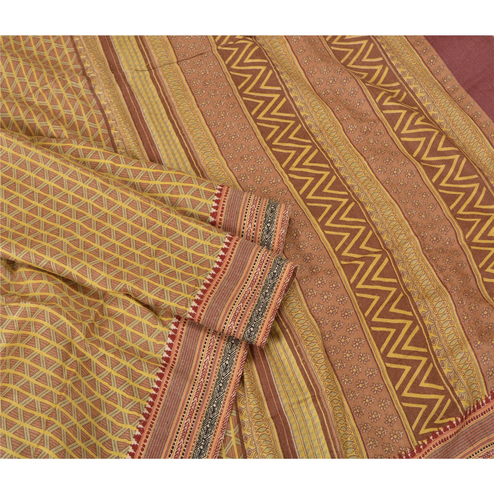 Sanskriti Vintage Multicolor Indian Saree Printed Pure Woolen Fabric 5 Yard Sari