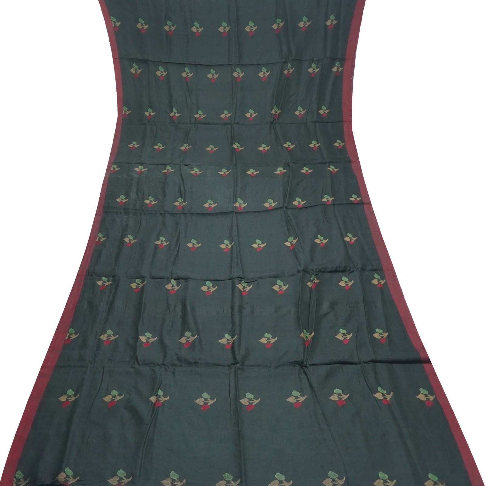 Vintage Black Sarees 100% Pure Silk Handwoven Floral Sari 5YD Decor Craft Fabric