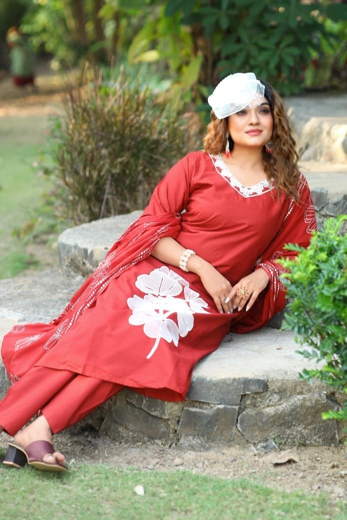 Indian Women Maroon Cotton Floral Printed Straight Kurta Kurti Top Tunic Dress